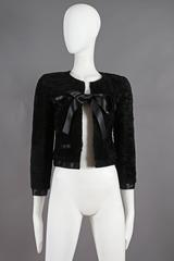 Chanel black shearling cropped jacket with silk bow fastening, circa 2003