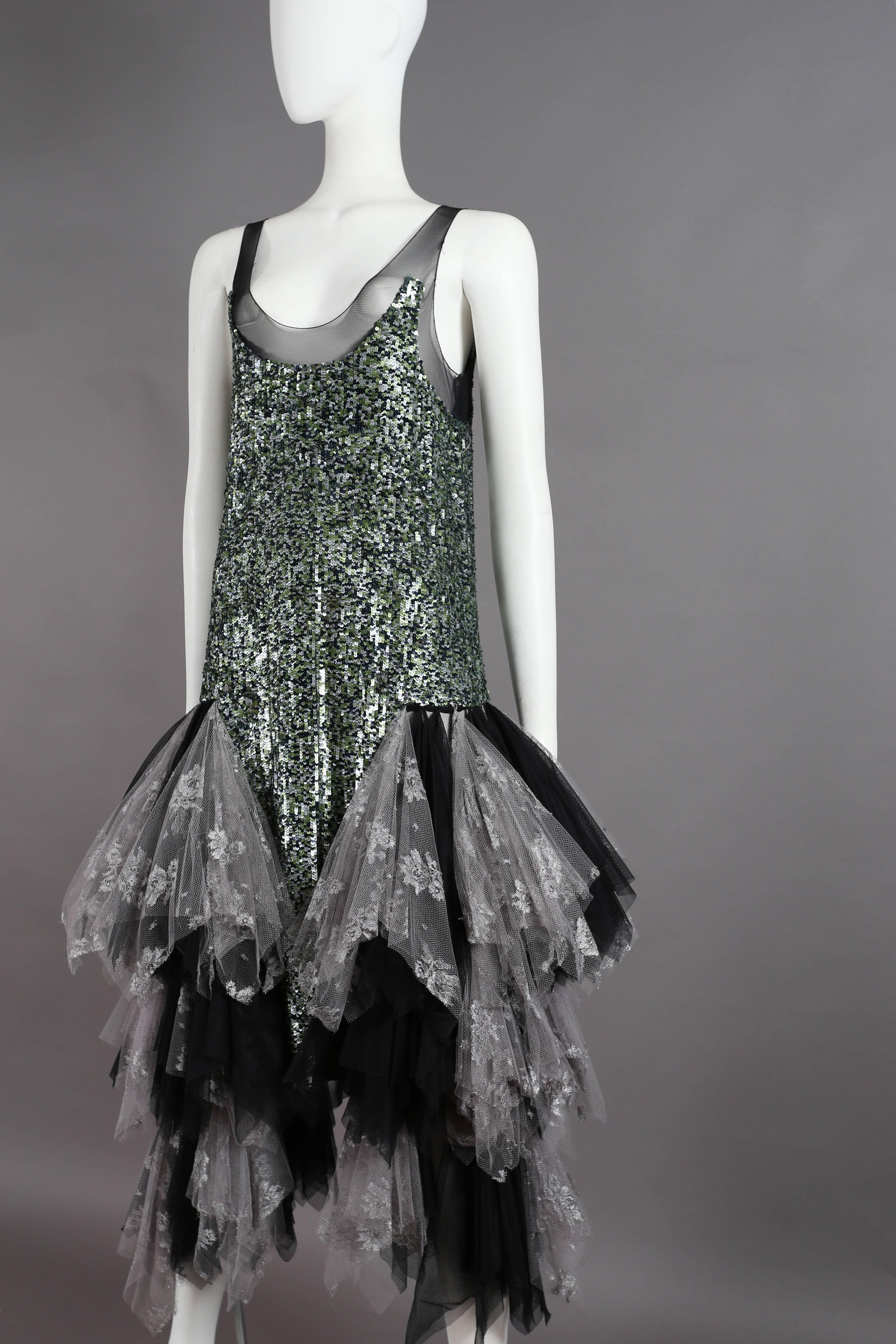 Black Alexander McQueen sequined flapper dress with tulle skirt, circa 2001