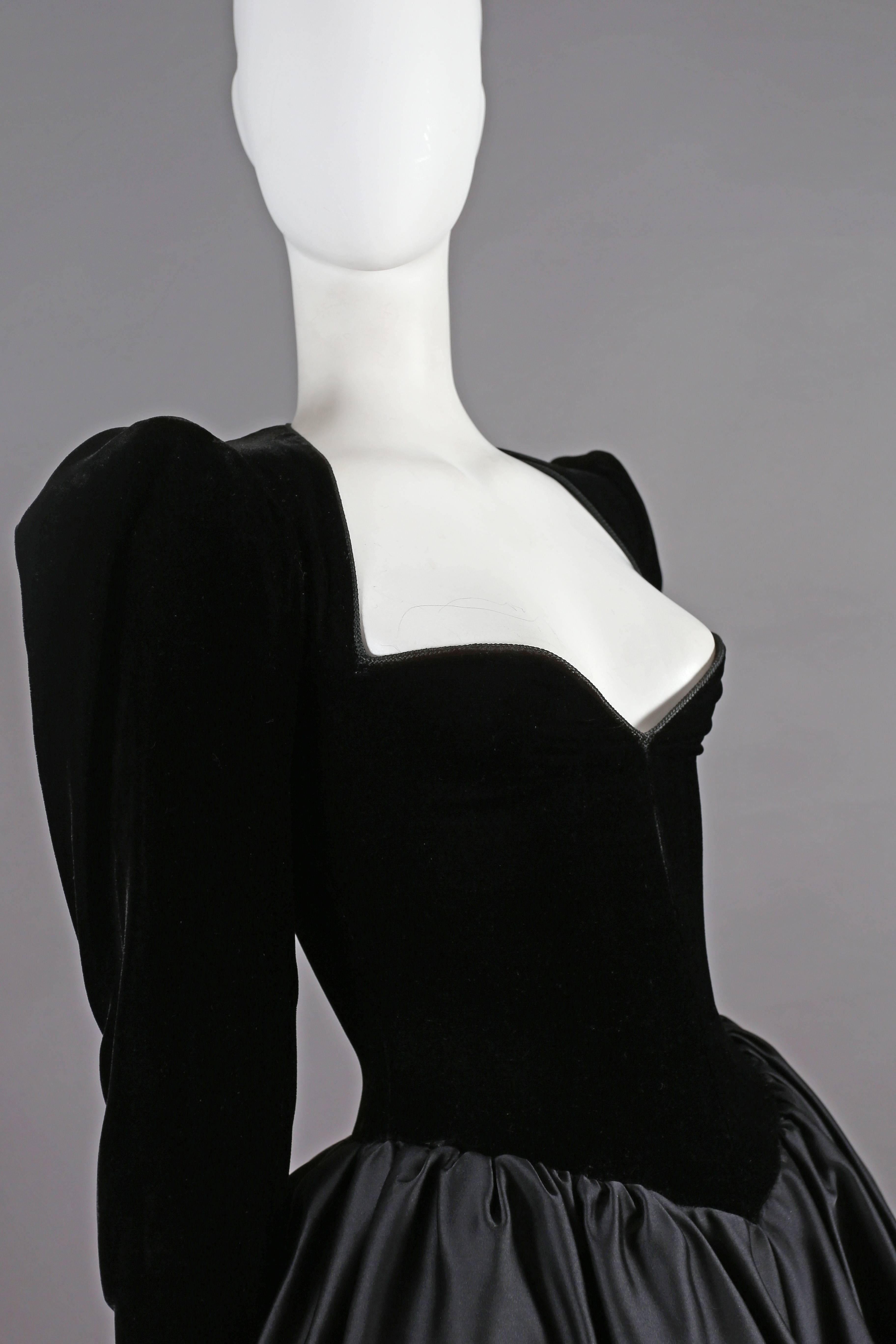 Yves Saint Laurent Haute Couture black velvet cocktail dress, circa 1981 In Excellent Condition In London, GB