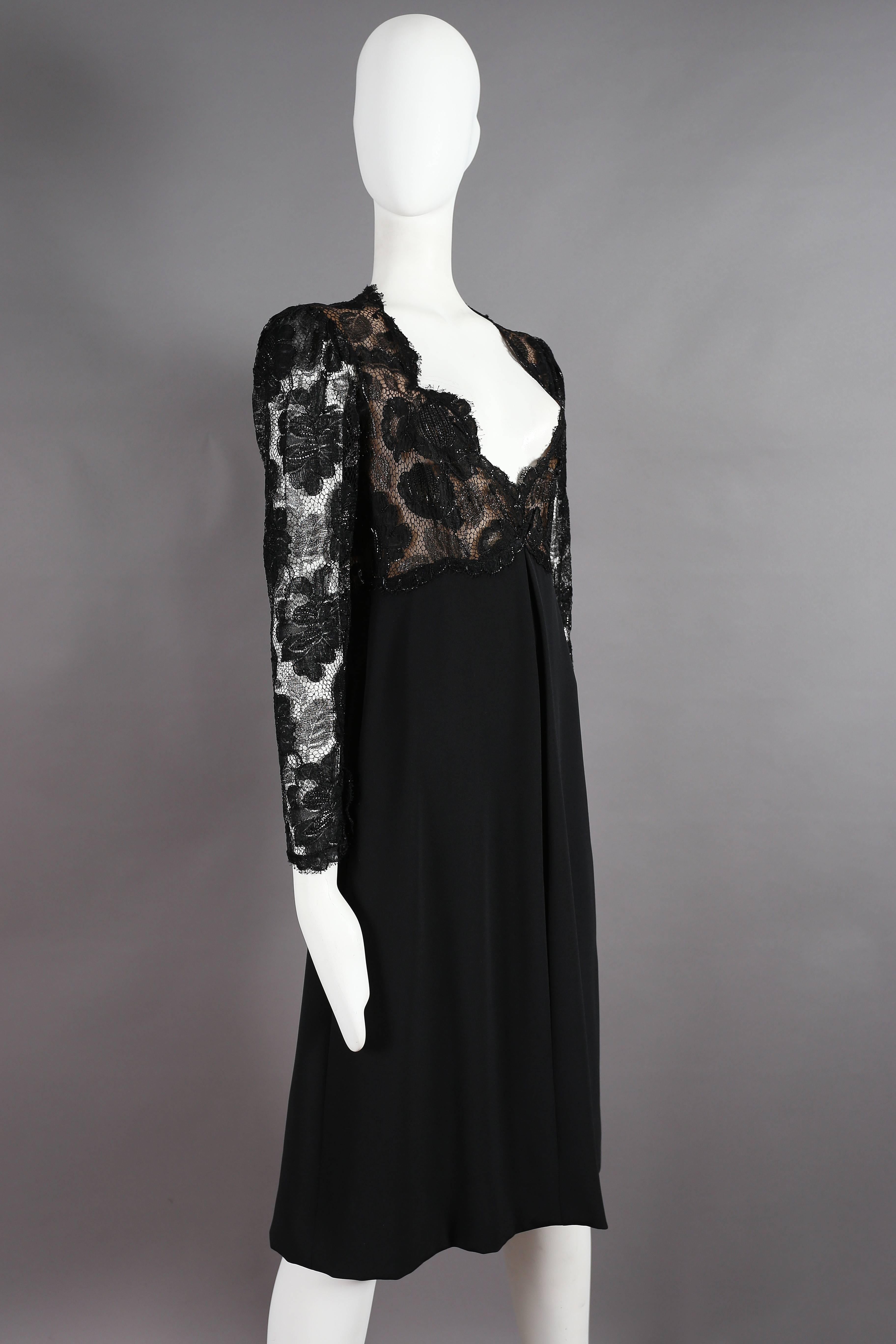 Black Yves Saint Laurent Haute Couture black lace cocktail dress, circa 1979