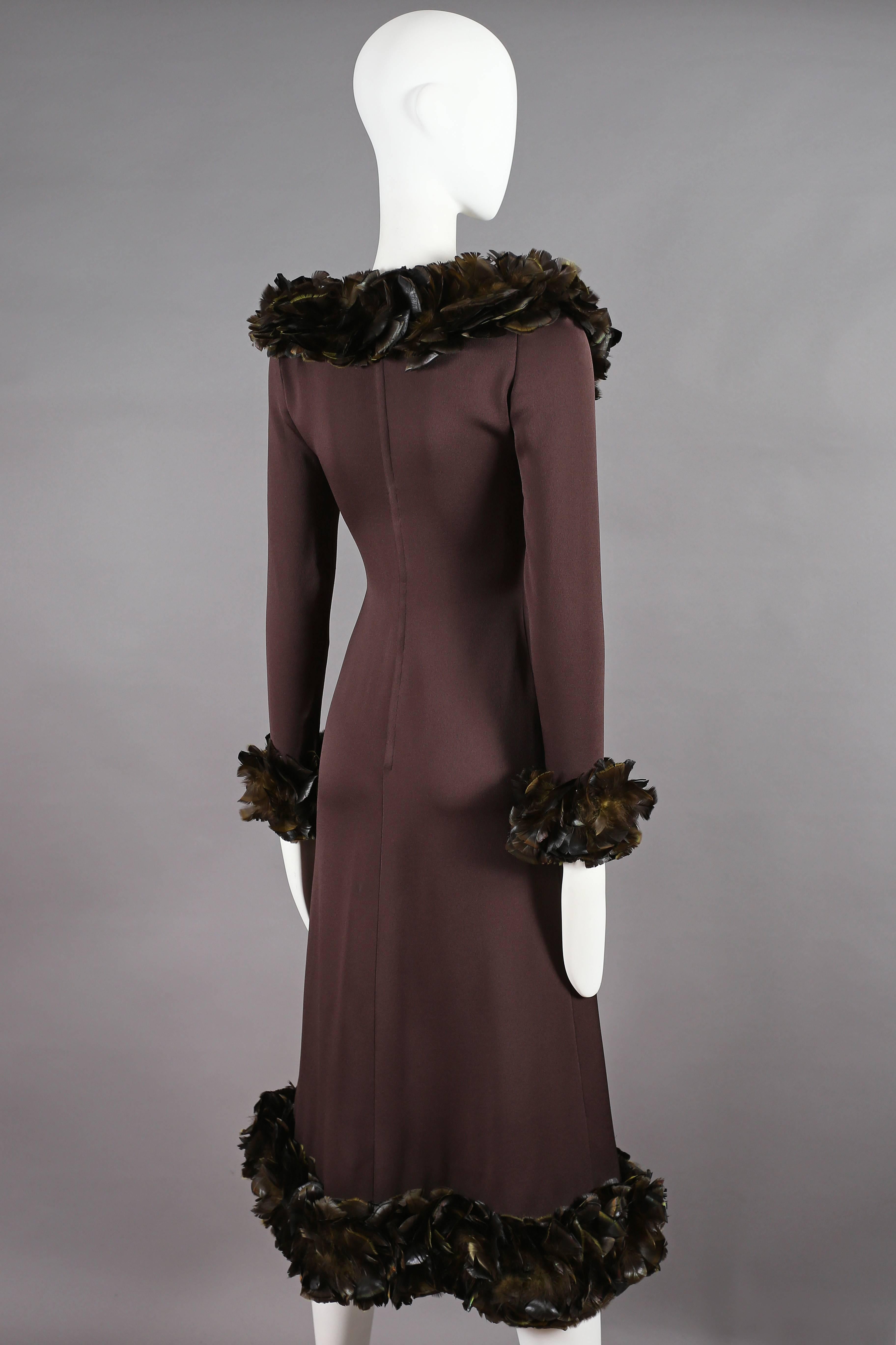Black Yves Saint Laurent Haute Couture silk evening dress with feather trim, fw 1969 For Sale
