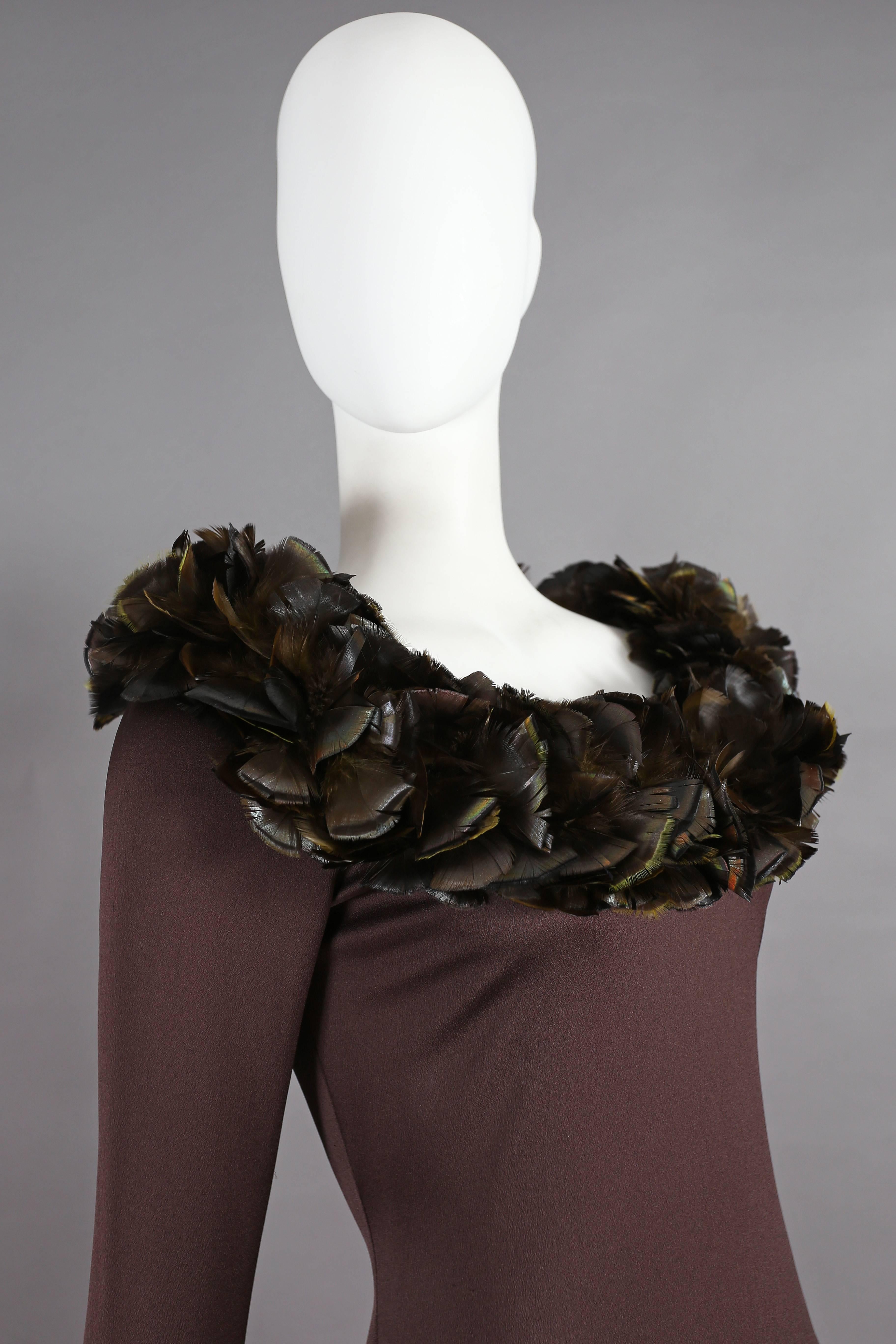 Women's Yves Saint Laurent Haute Couture silk evening dress with feather trim, fw 1969 For Sale