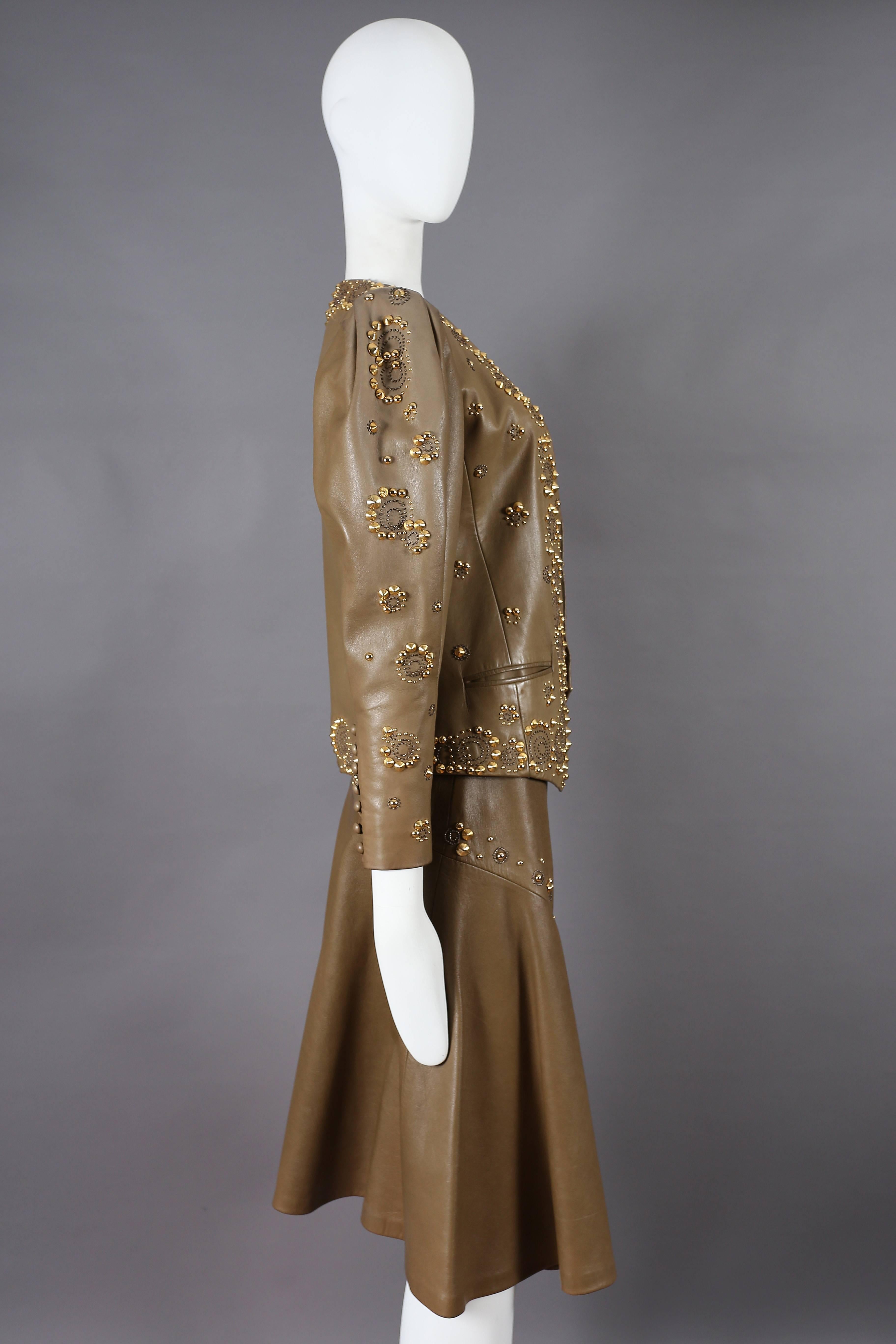 Women's Ted Lapidus gold studded leather skirt suit, circa late 1970s