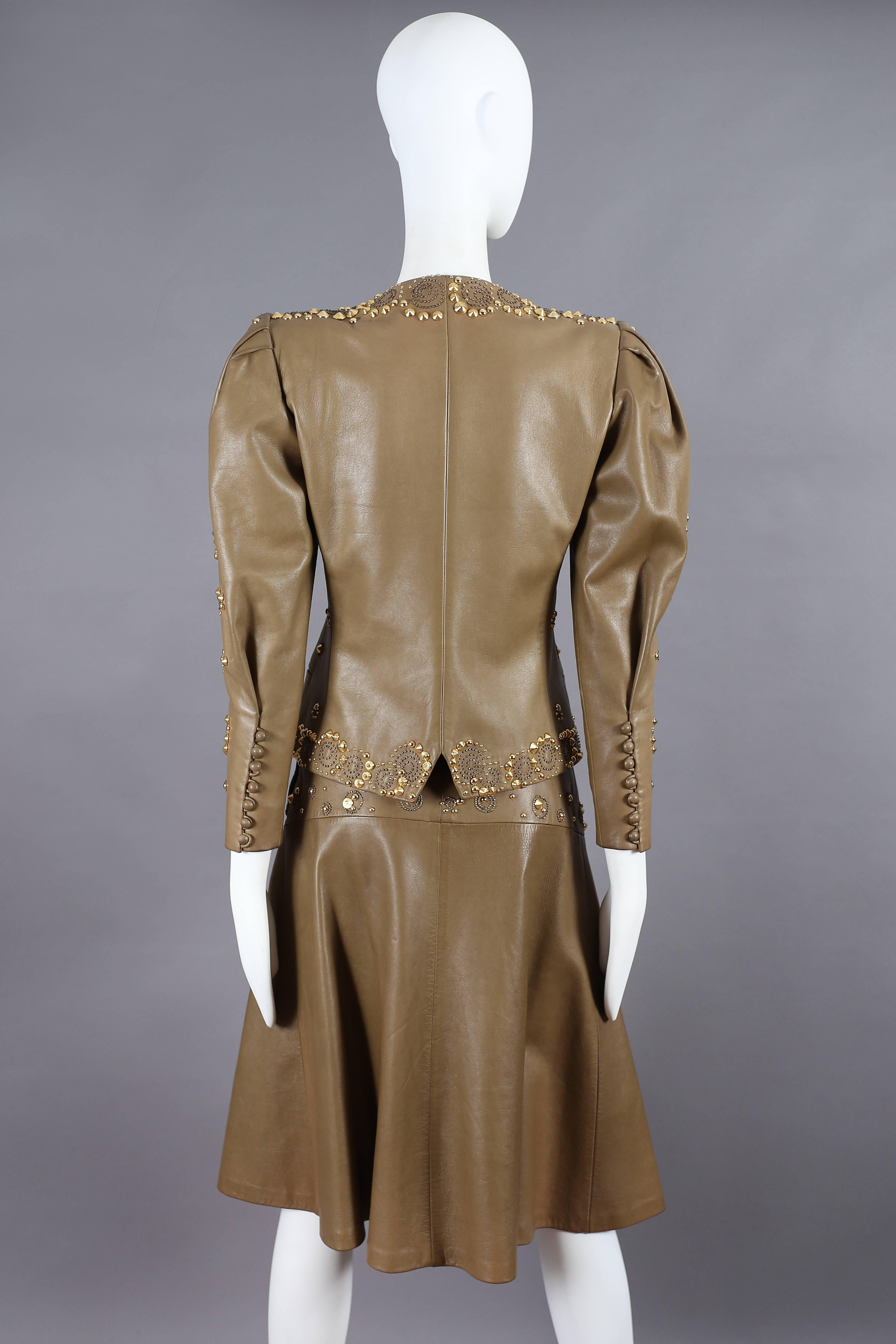 Ted Lapidus gold studded leather skirt suit, circa late 1970s 1