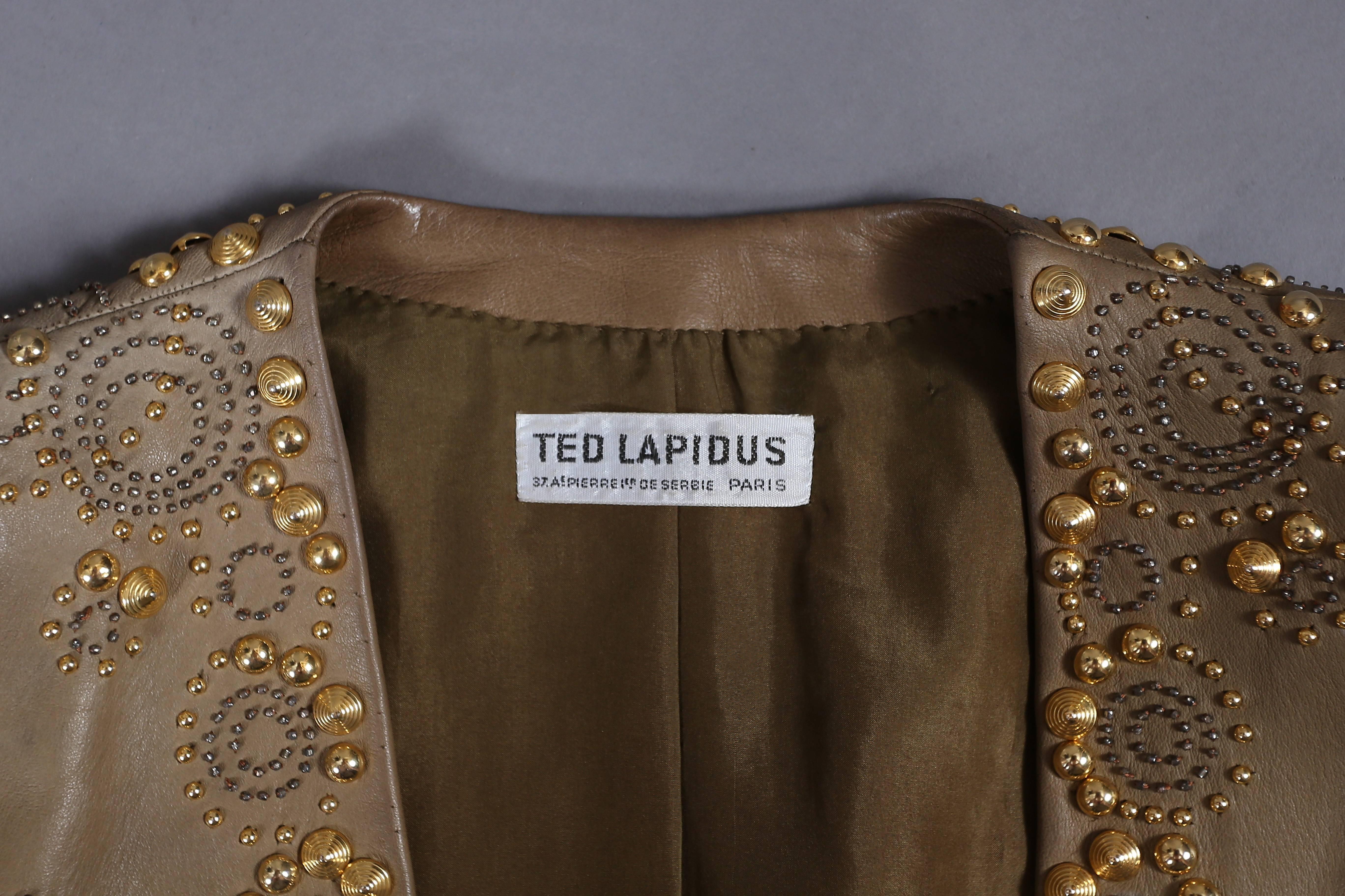 Ted Lapidus gold studded leather skirt suit, circa late 1970s 3