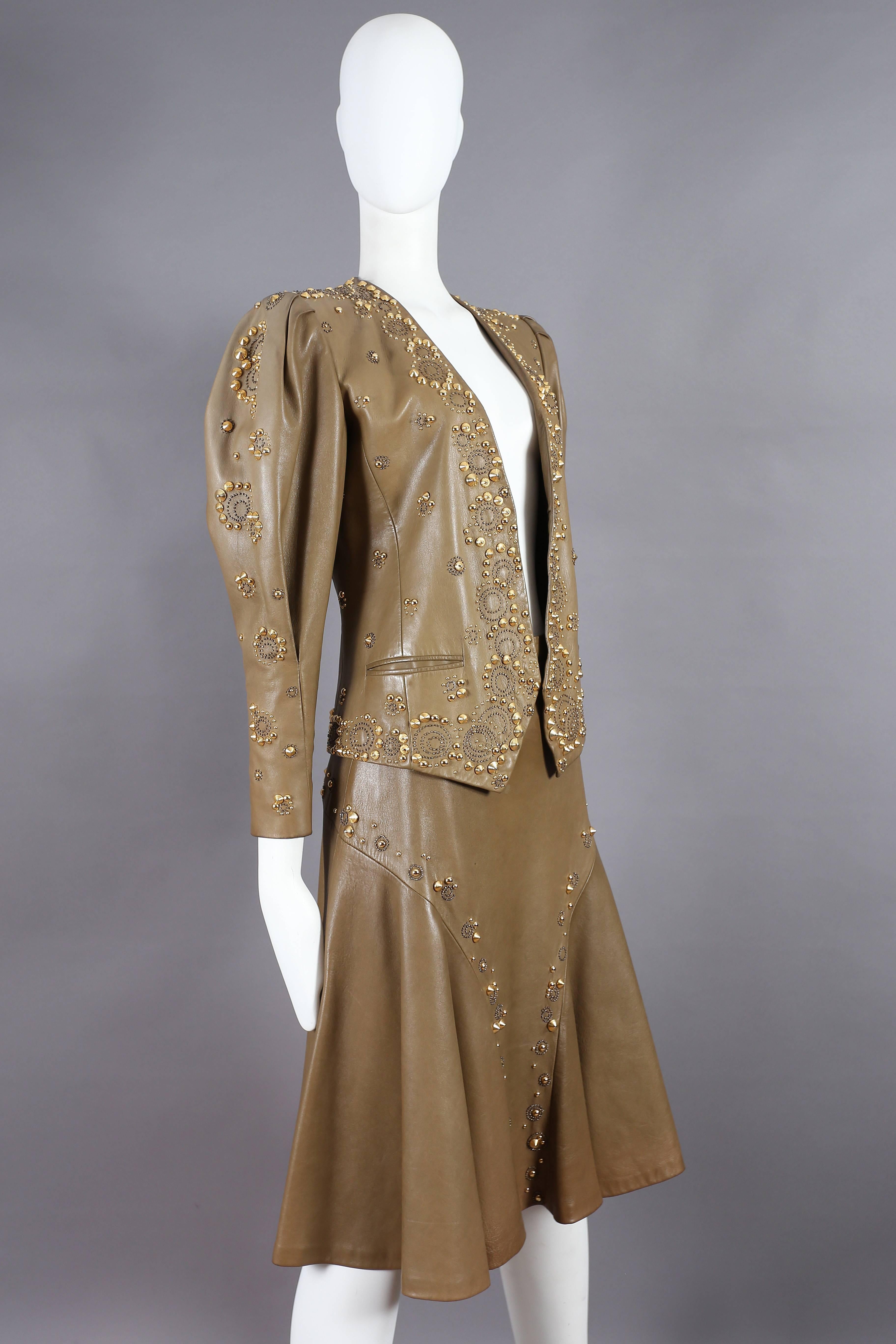 Ted Lapidus gold studded leather skirt suit, circa late 1970s In Excellent Condition In London, GB