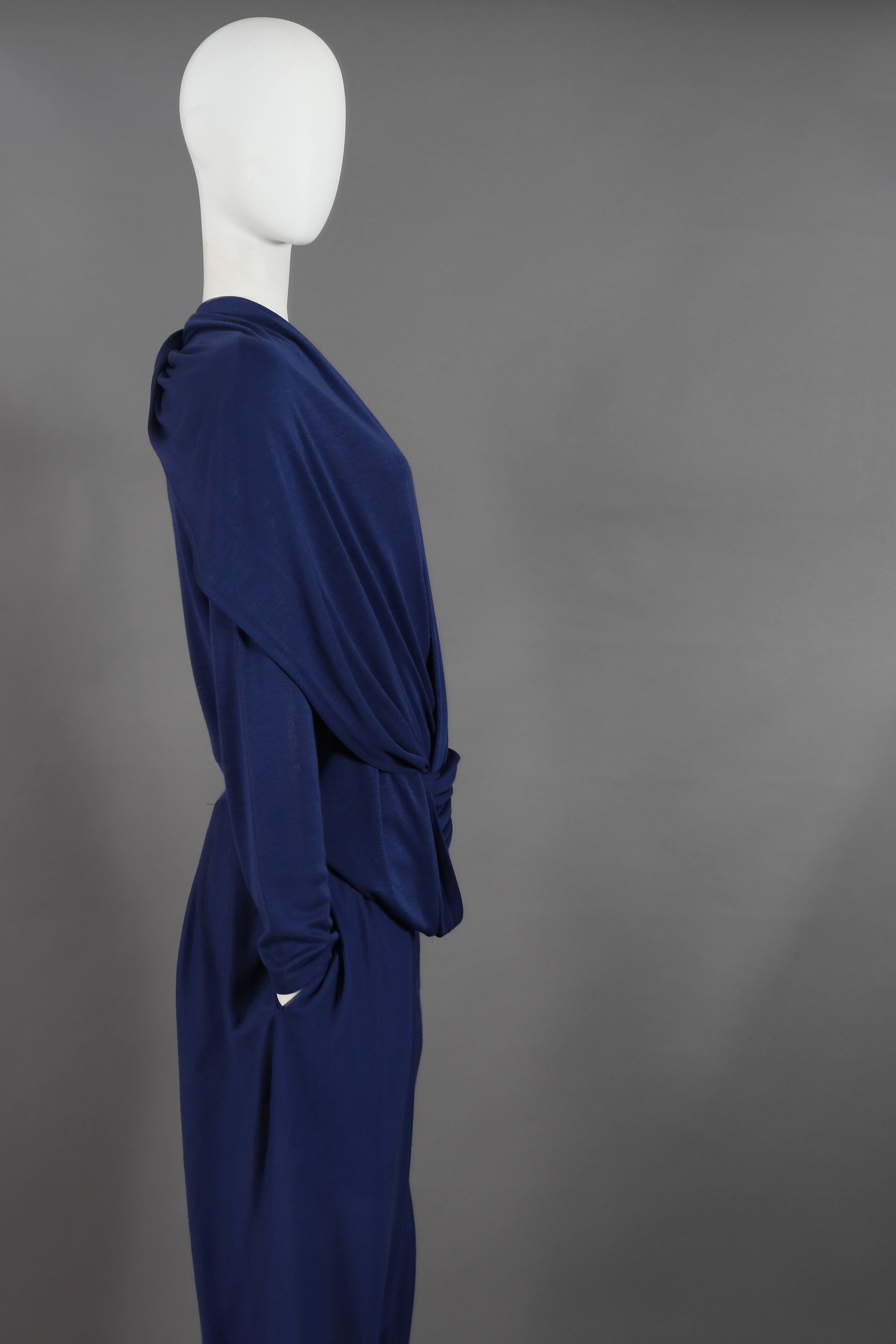 Women's Issey Miyake blue knit jersey convertible sweater and pants set, c. 1980s For Sale