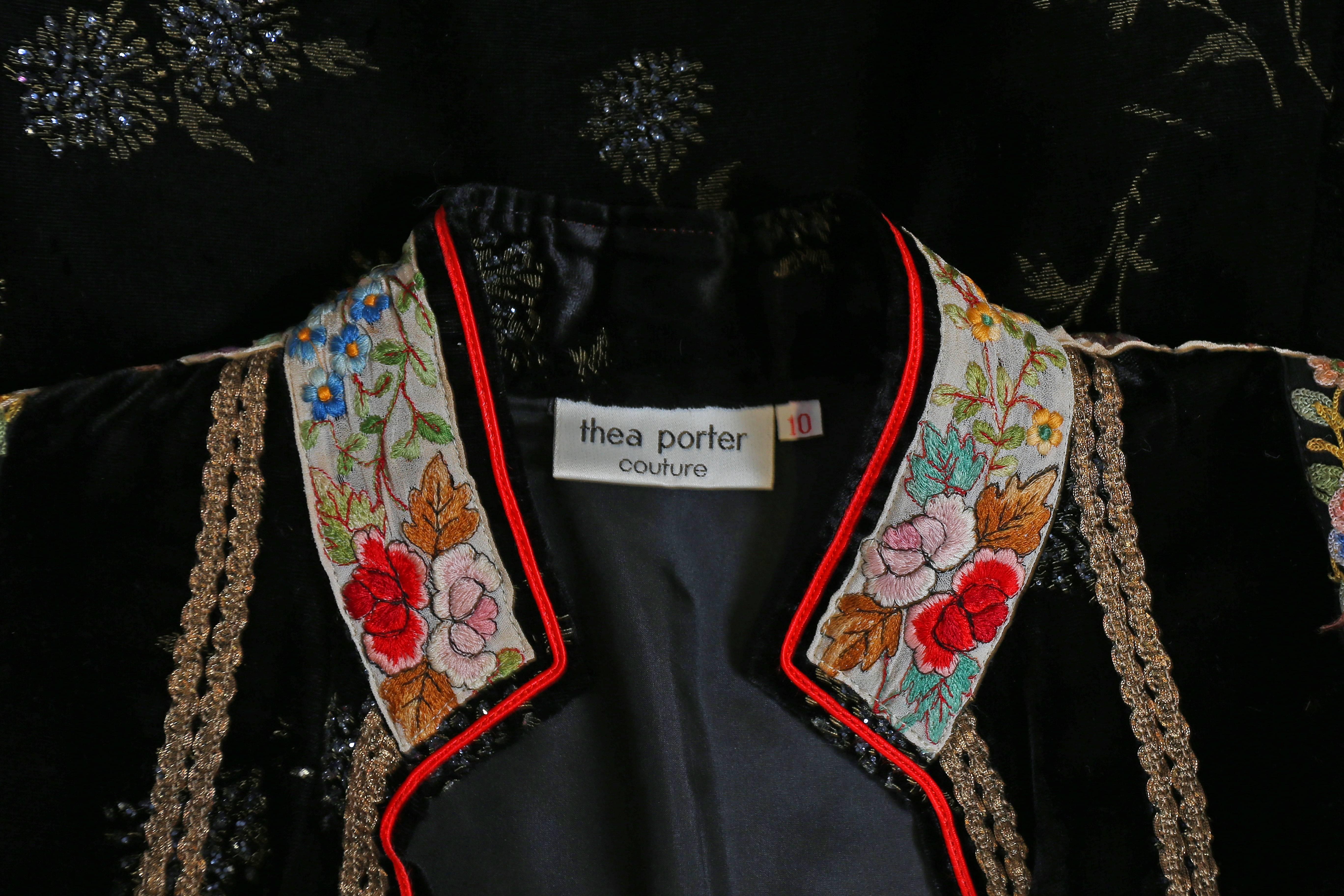 Thea Porter Couture black velvet embroidered evening jacket, circa 1960s 3