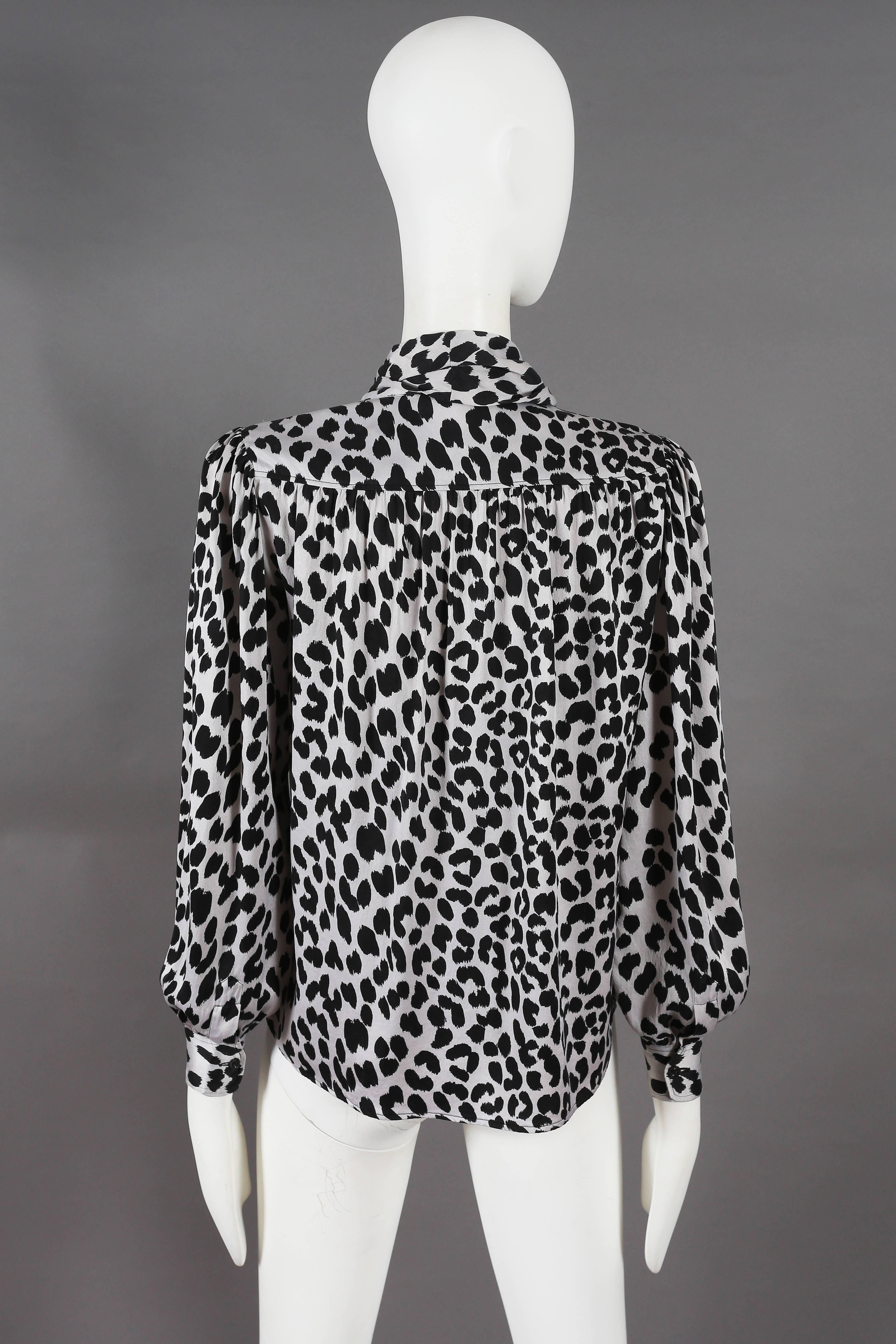 Women's Yves Saint Laurent leopard print pussy bow silk blouse, circa 1970s