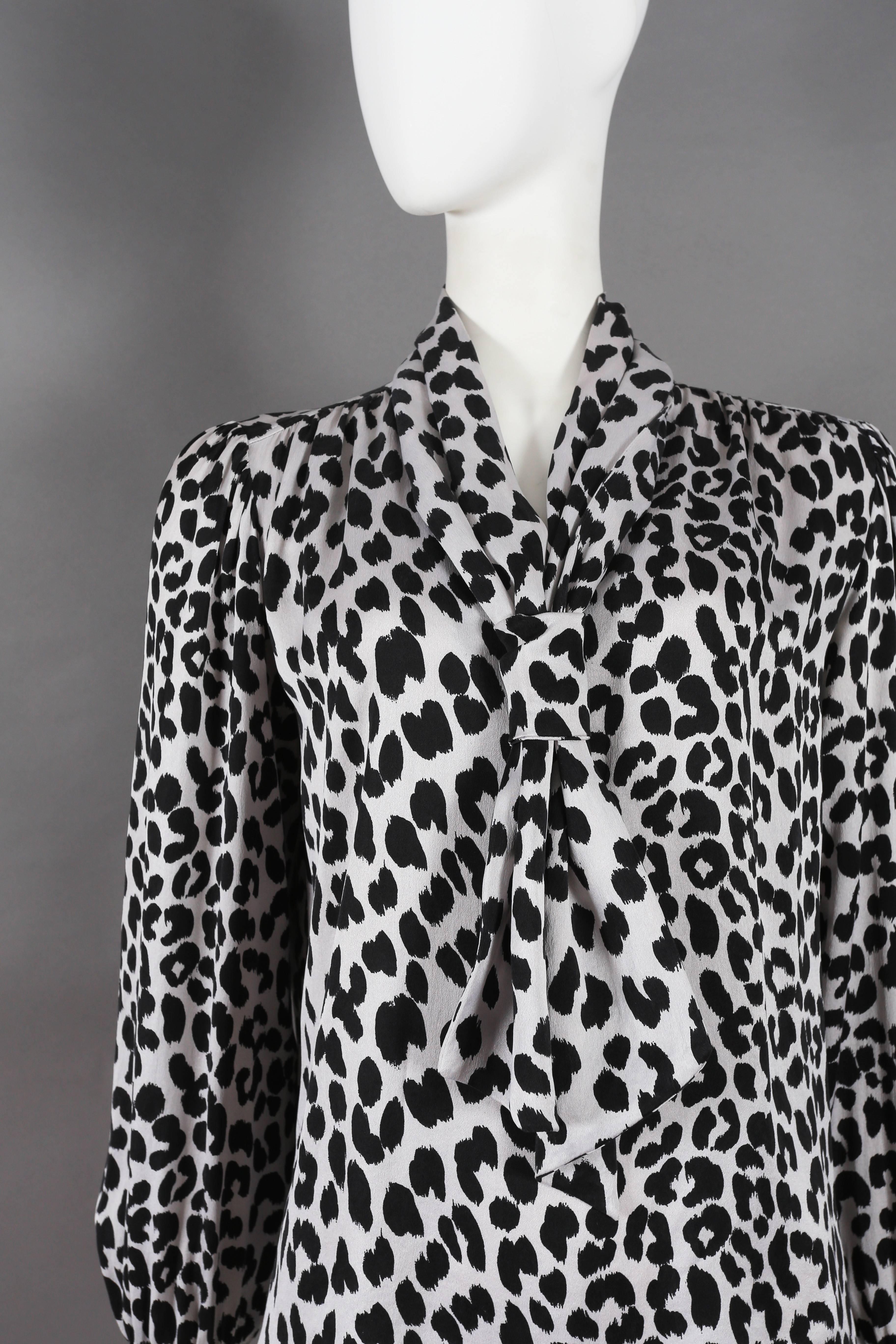Black Yves Saint Laurent leopard print pussy bow silk blouse, circa 1970s