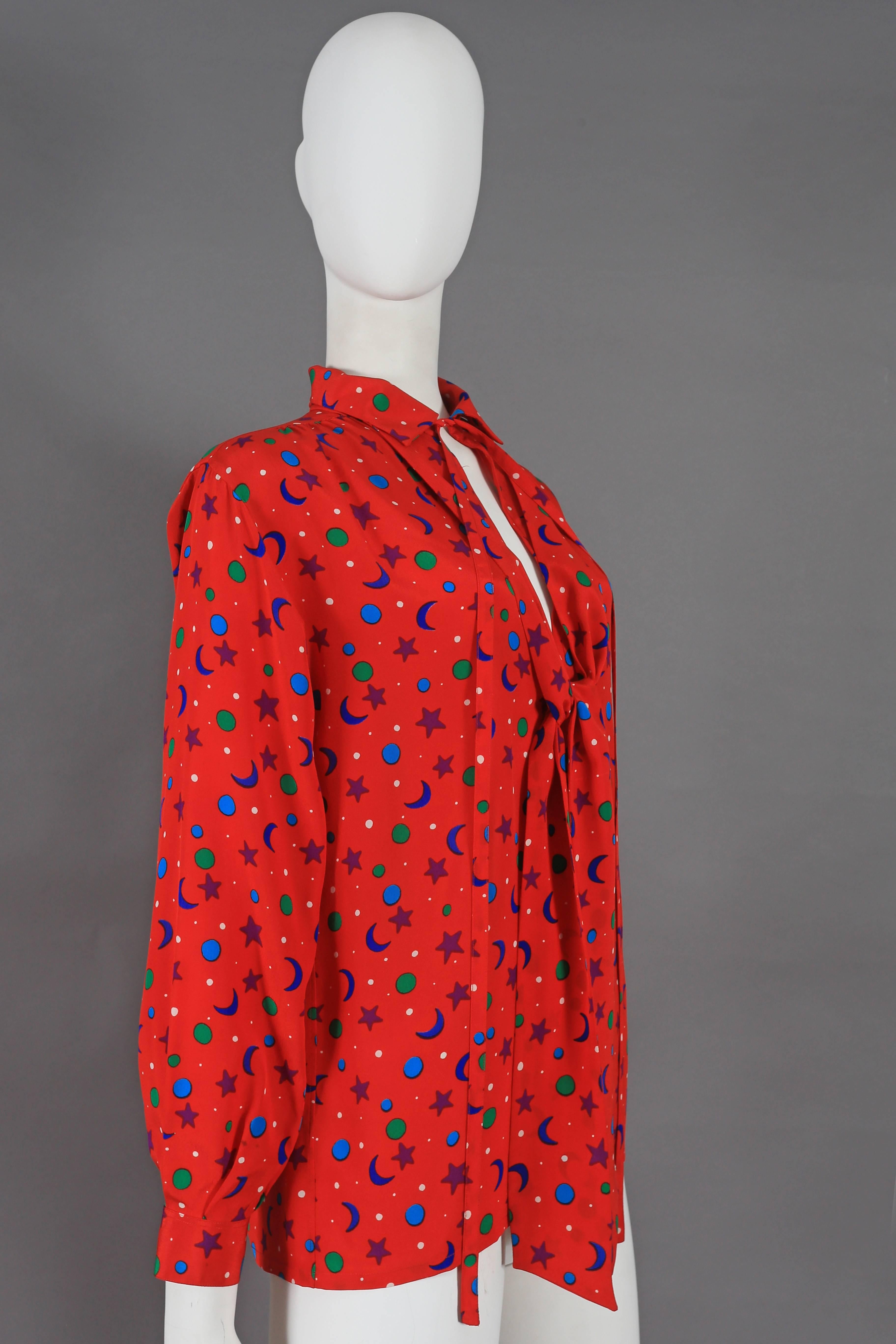 Women's Yves Saint Laurent silk star and moon print pussy bow blouse, circa 1970