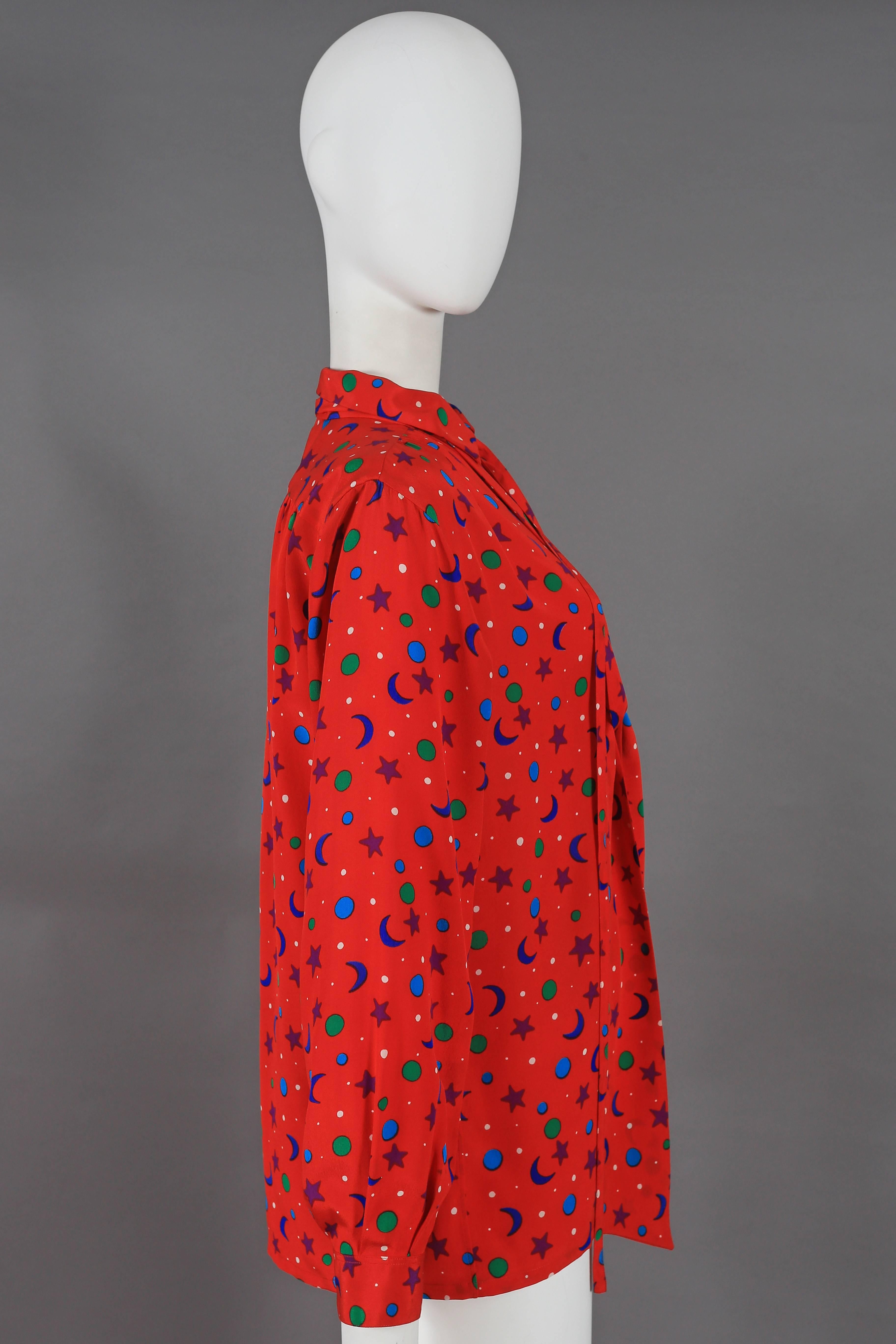 Yves Saint Laurent silk star and moon print pussy bow blouse, circa 1970 1
