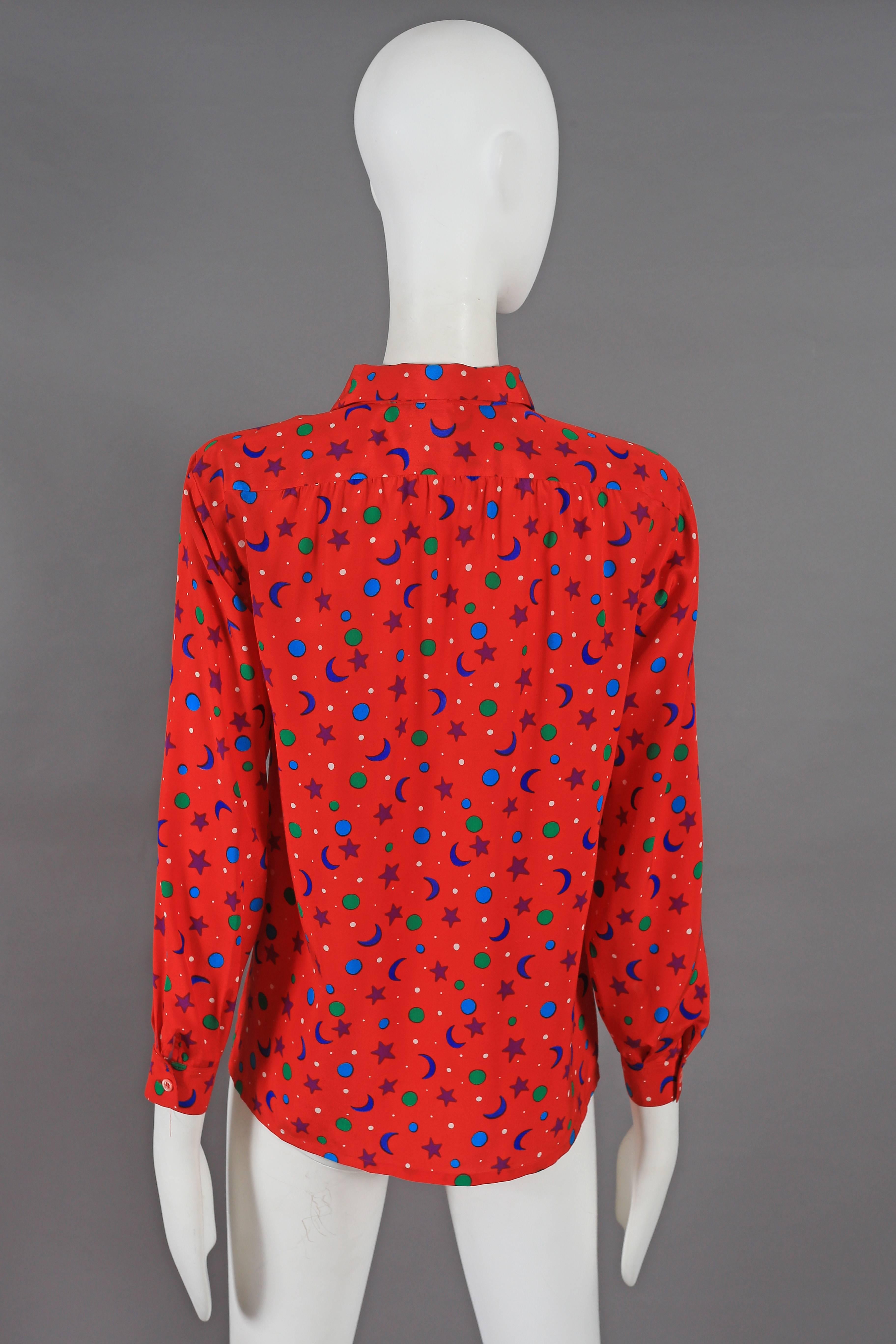 Yves Saint Laurent silk star and moon print pussy bow blouse, circa 1970 2