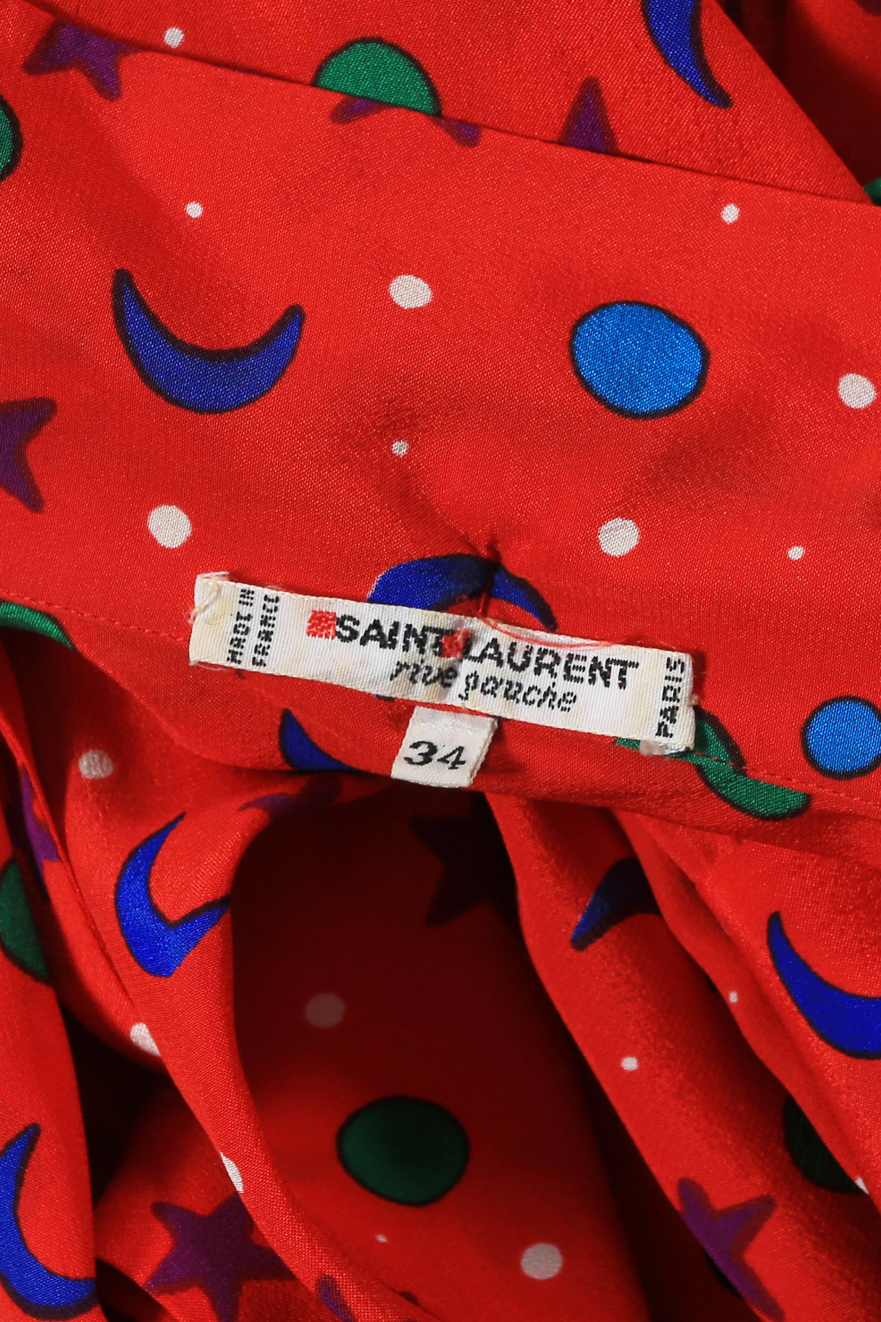 Yves Saint Laurent silk star and moon print pussy bow blouse, circa 1970 4