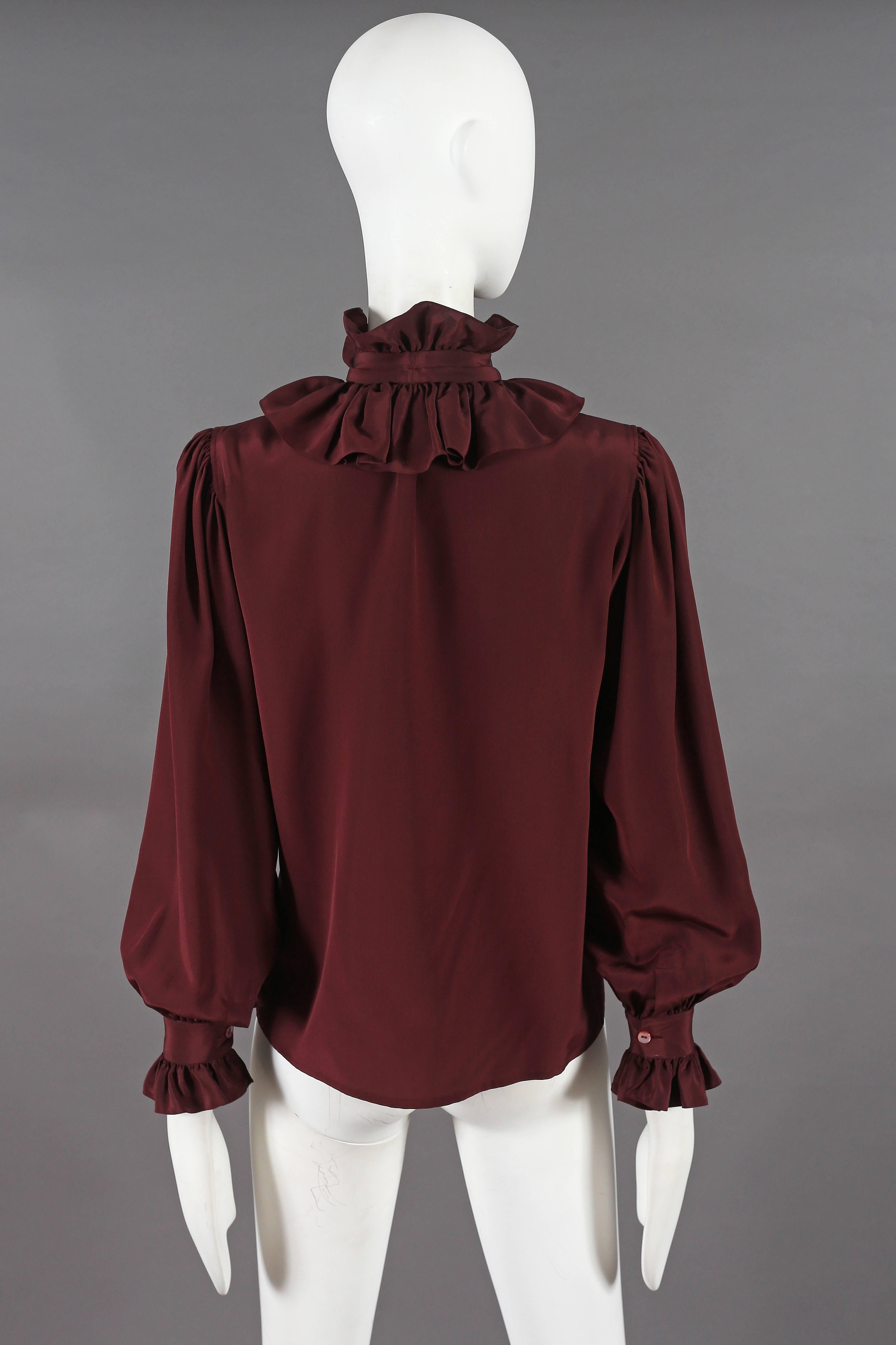 Yves Saint Laurent silk pussy-bow blouse with ruffled collar, circa 1970s 1