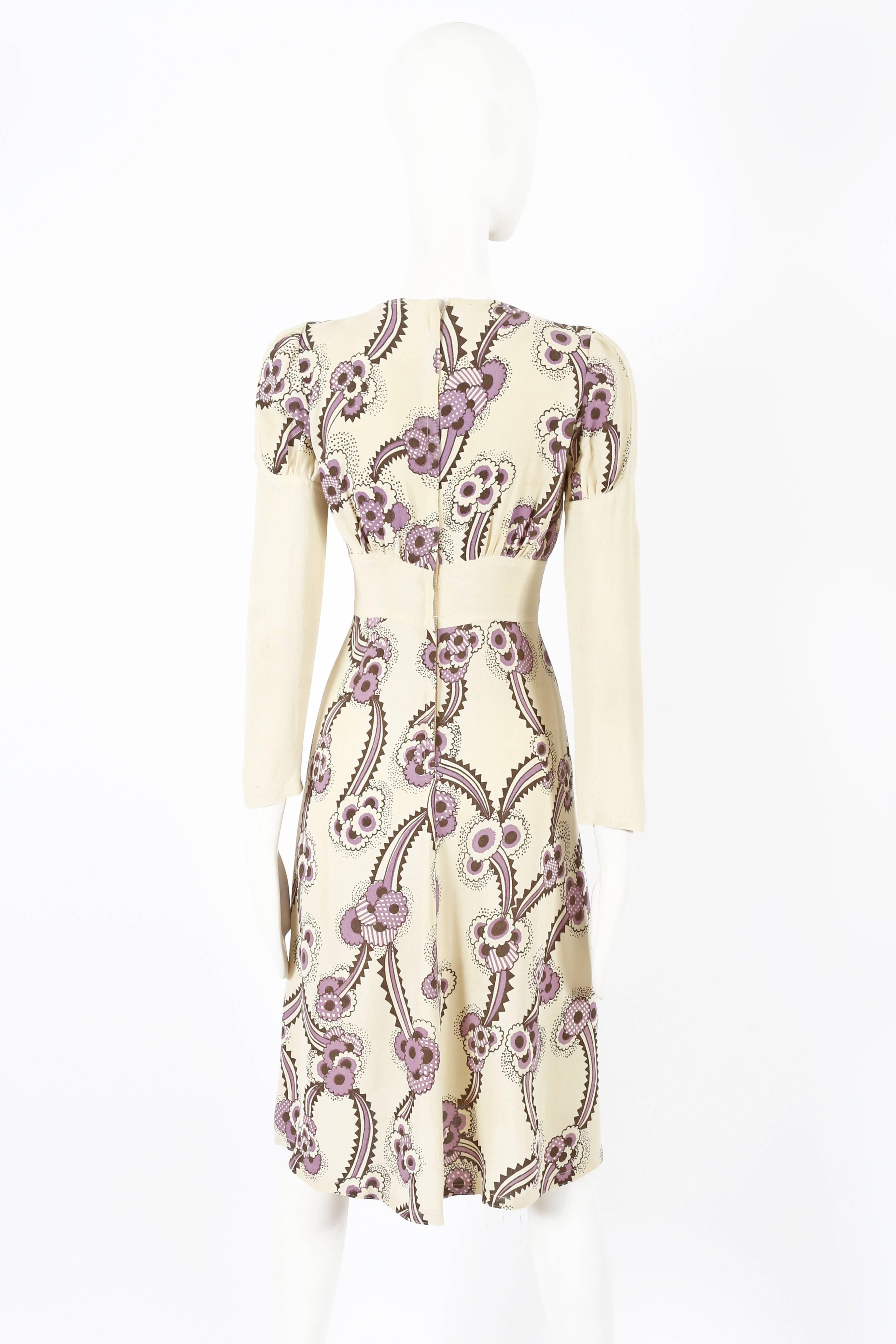 Ossie Clark ivory moss crepe 'Floating Daisies' dress, circa 1970s 2