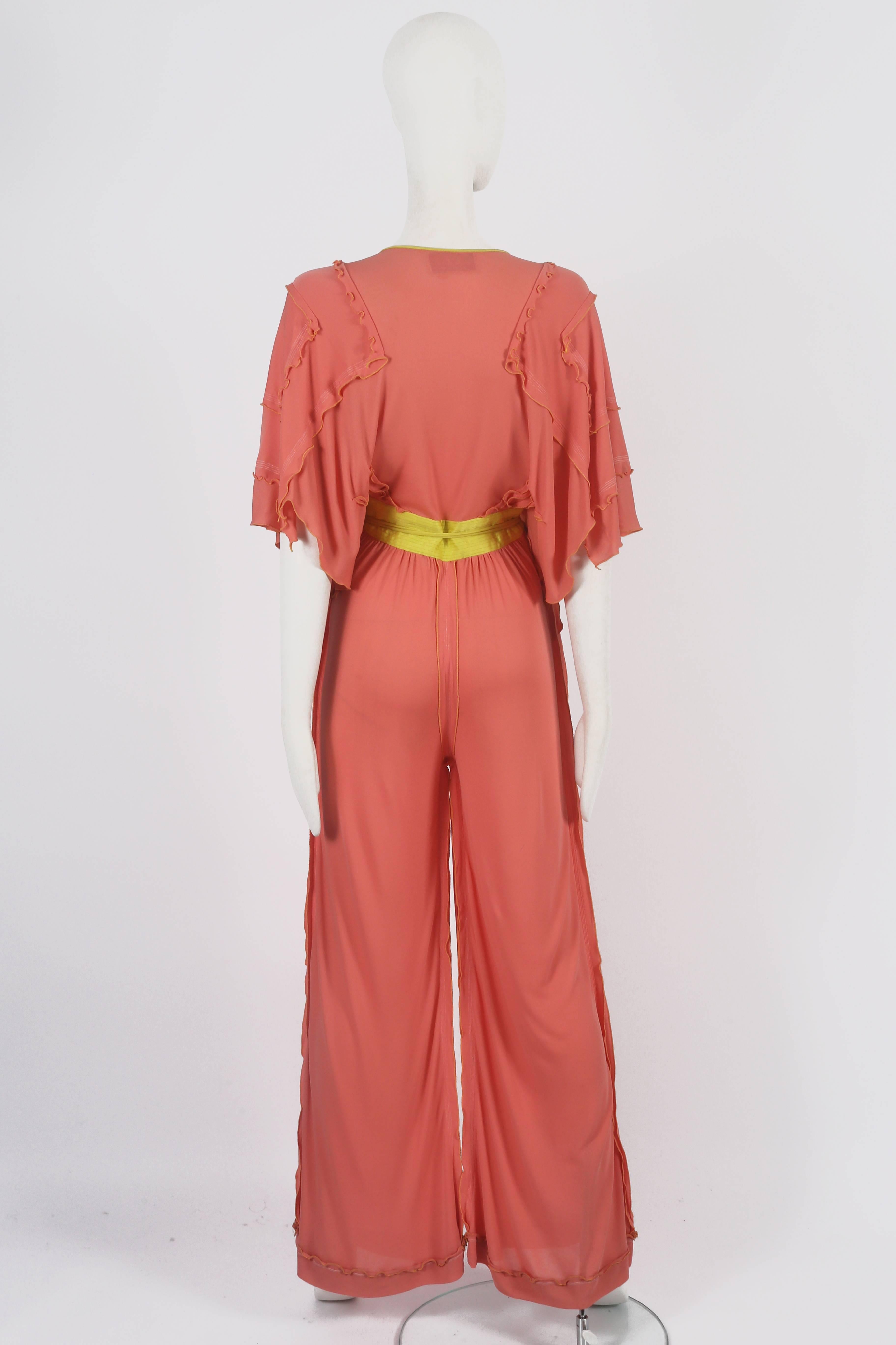 Zandra Rhodes salmon pink evening jumpsuit, circa 1970s In Excellent Condition In London, GB