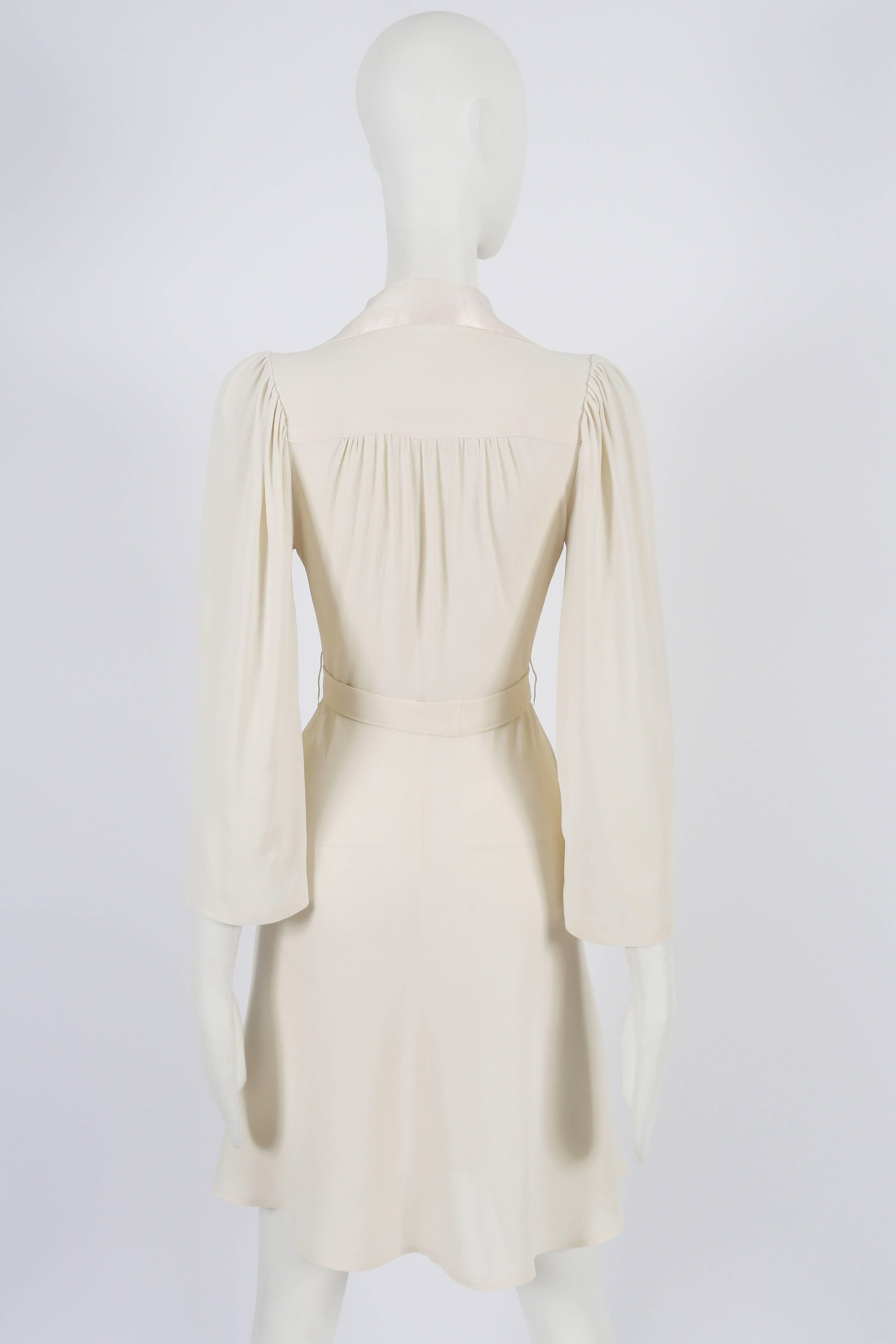 Ossie Clark ivory moss crepe mini dress with satin collar, circa late 1960s 1