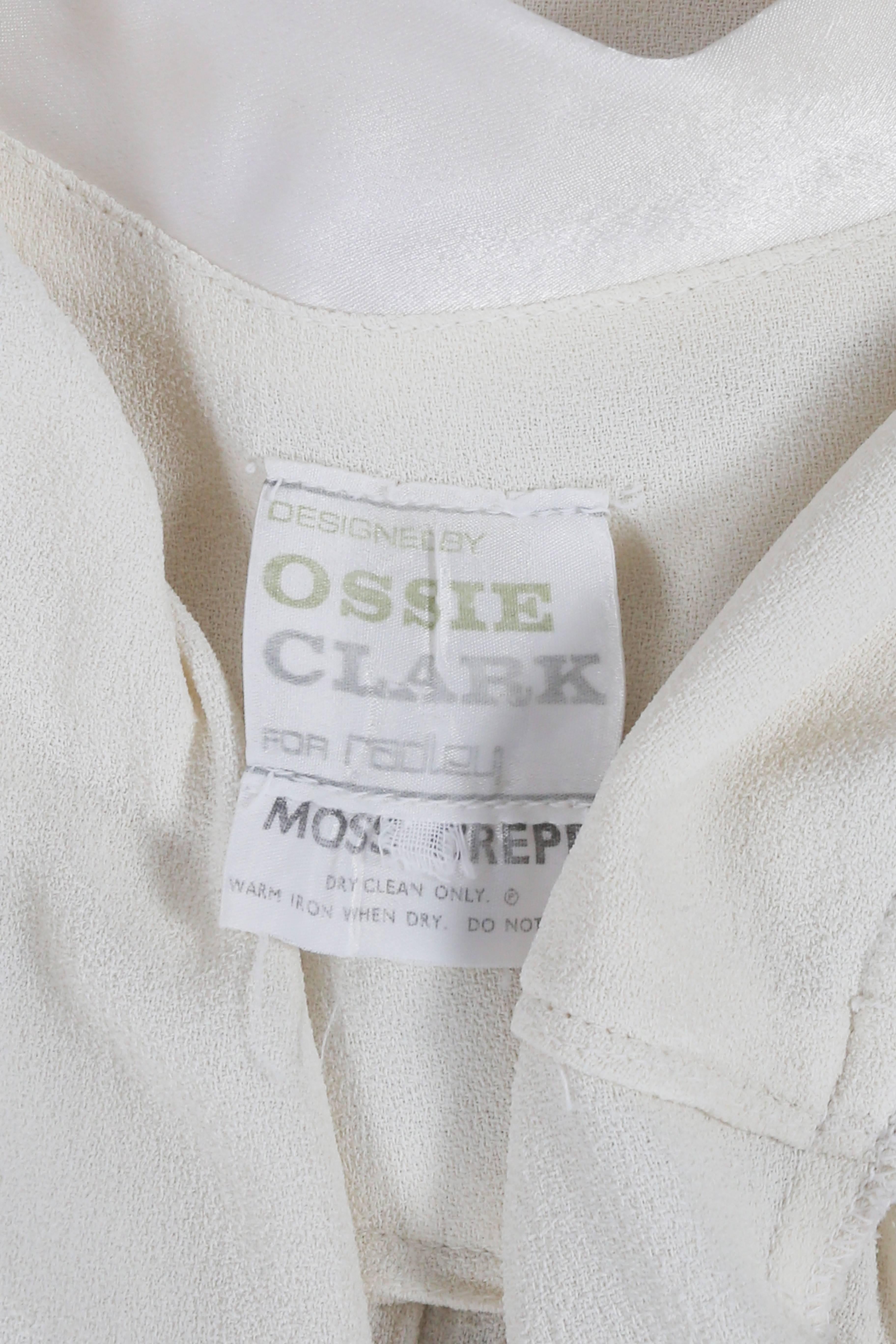 Ossie Clark ivory moss crepe mini dress with satin collar, circa late 1960s 2