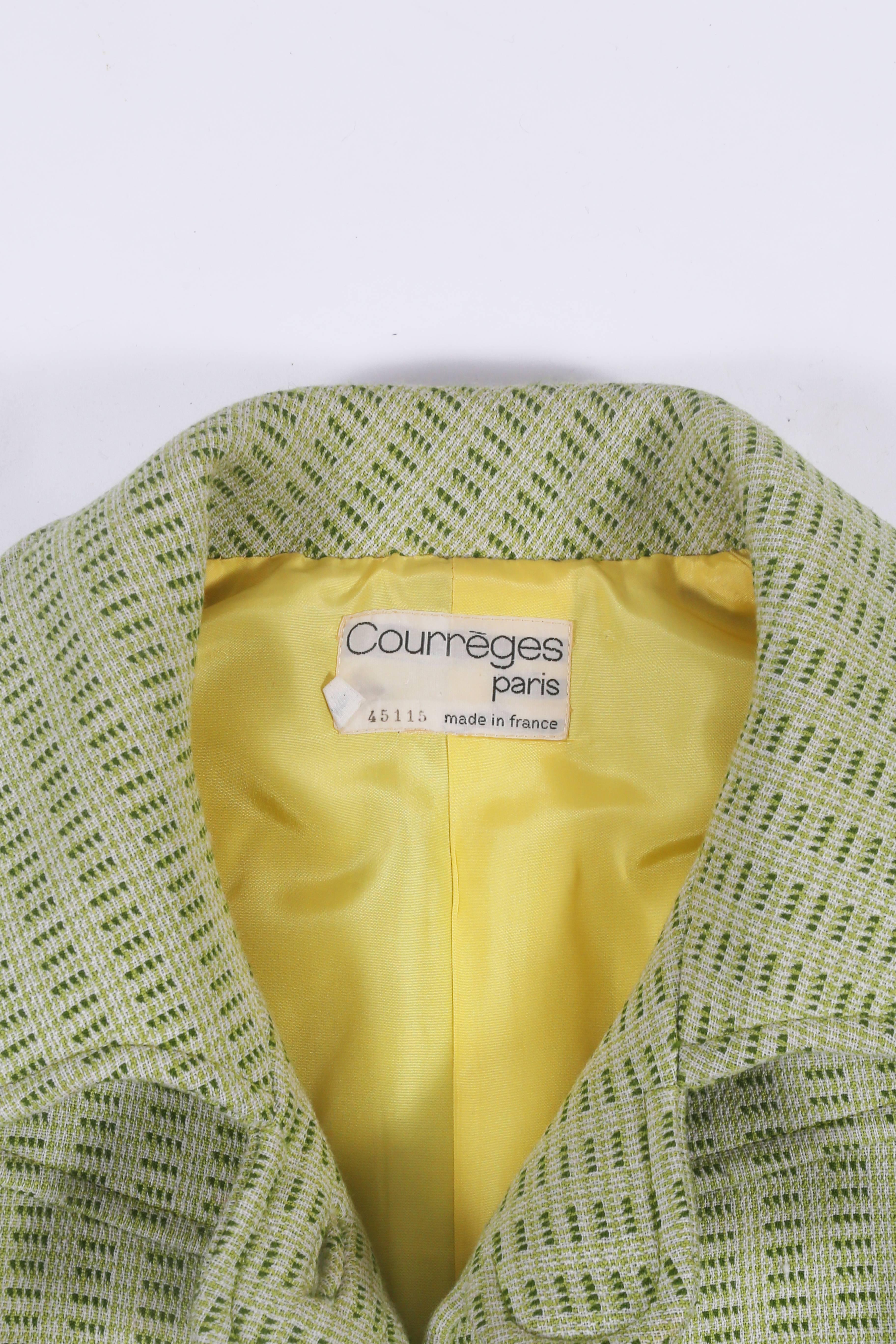 Courreges Haute Couture lime green wool jacket and skirt suit, c. 1969 For Sale 2