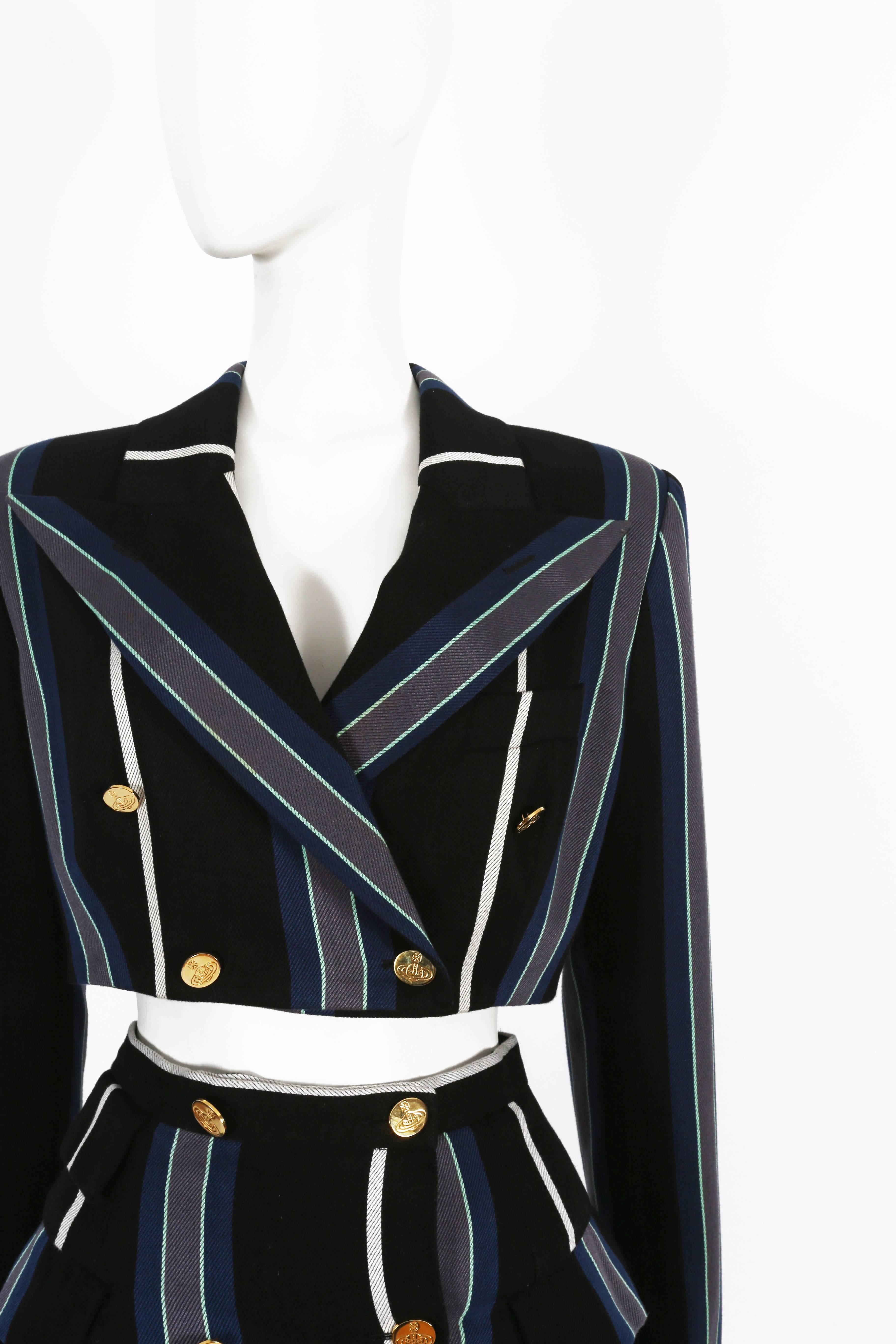 Black Vivienne Westwood tweed striped skirt suit, circa 1995