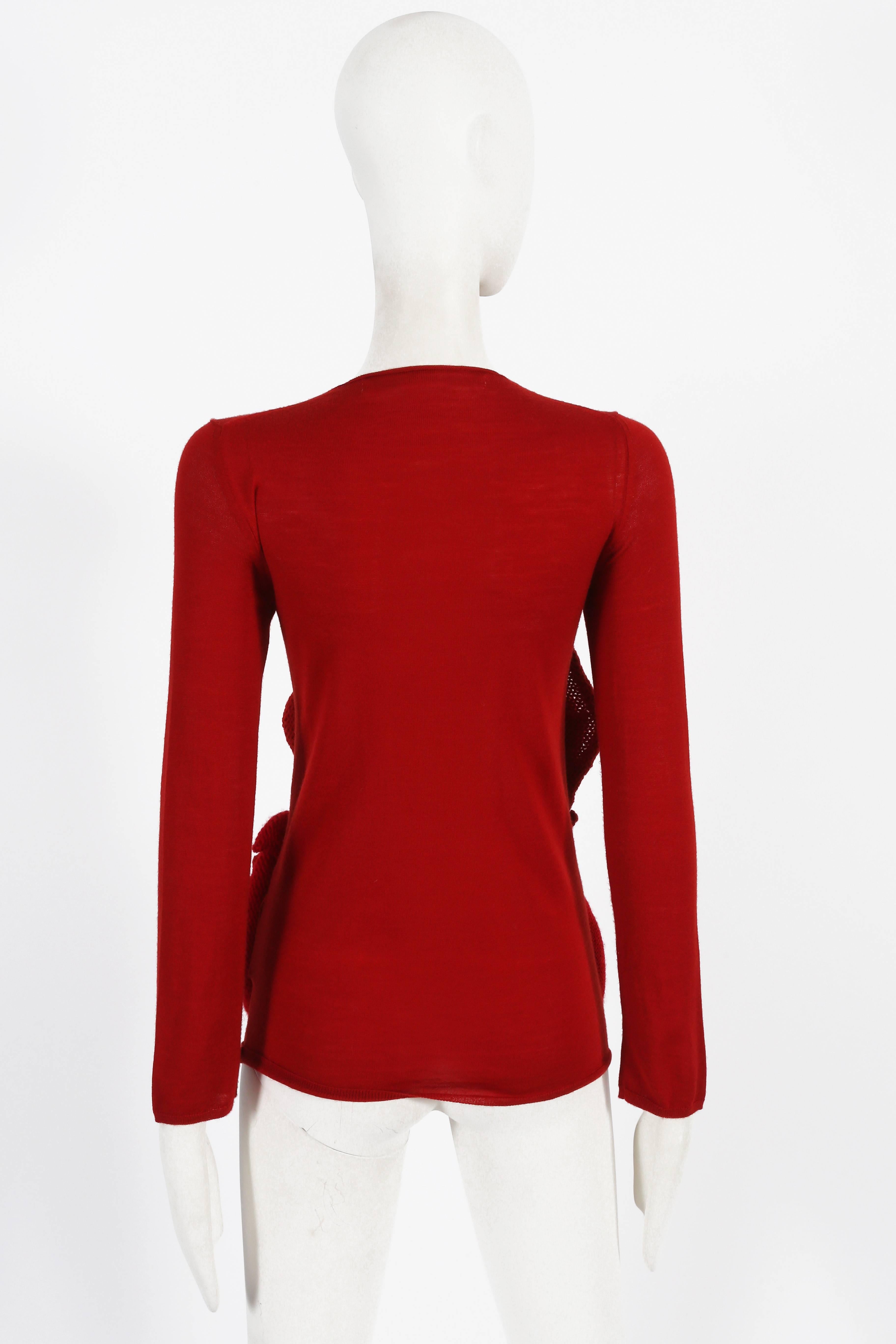 Comme des Garcons red knitted sweater with rose appliqués, c. 2014 For Sale 1