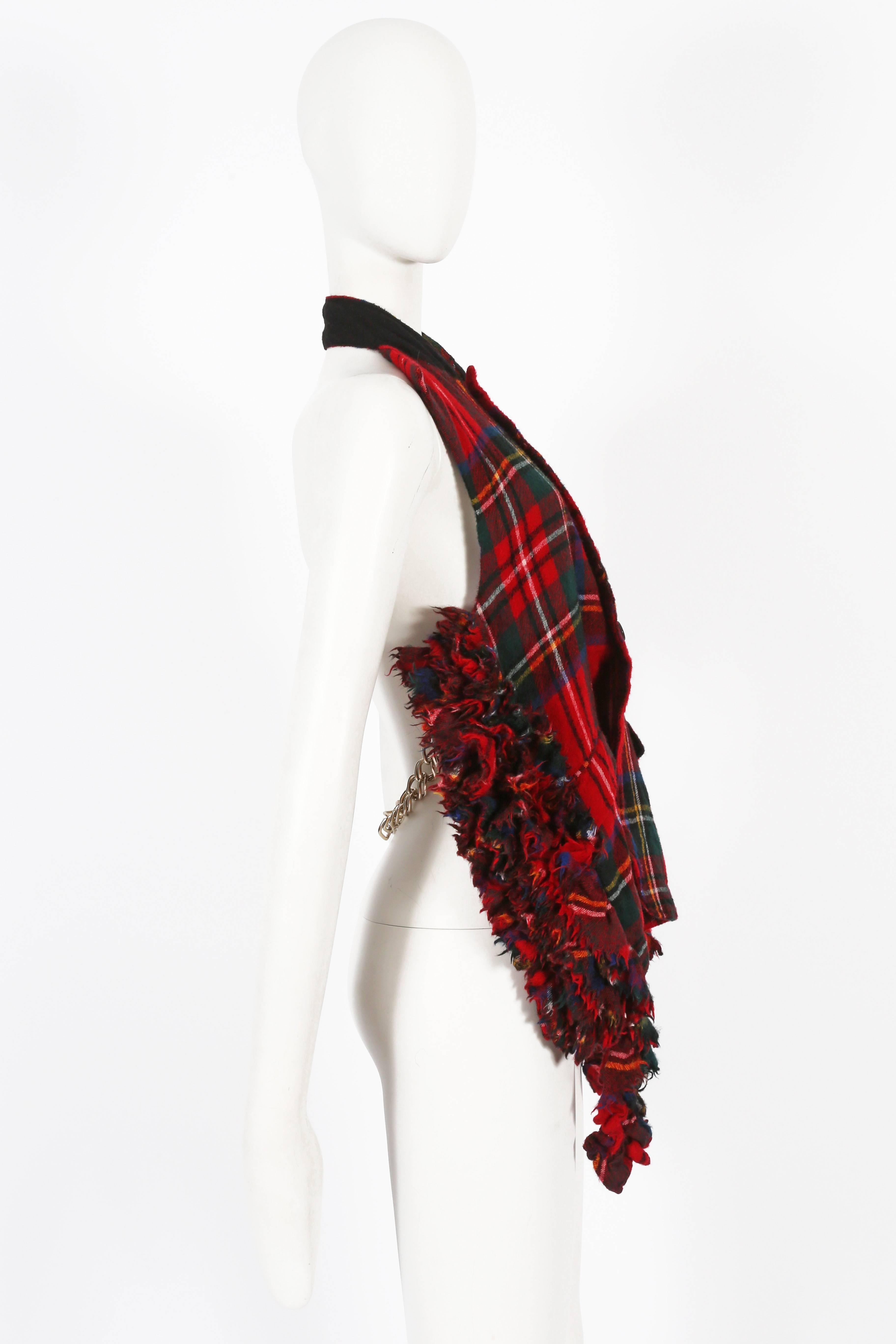 Comme des Garcons red tartan wool waistcoat with silver chain strap, fw 2000 For Sale 1