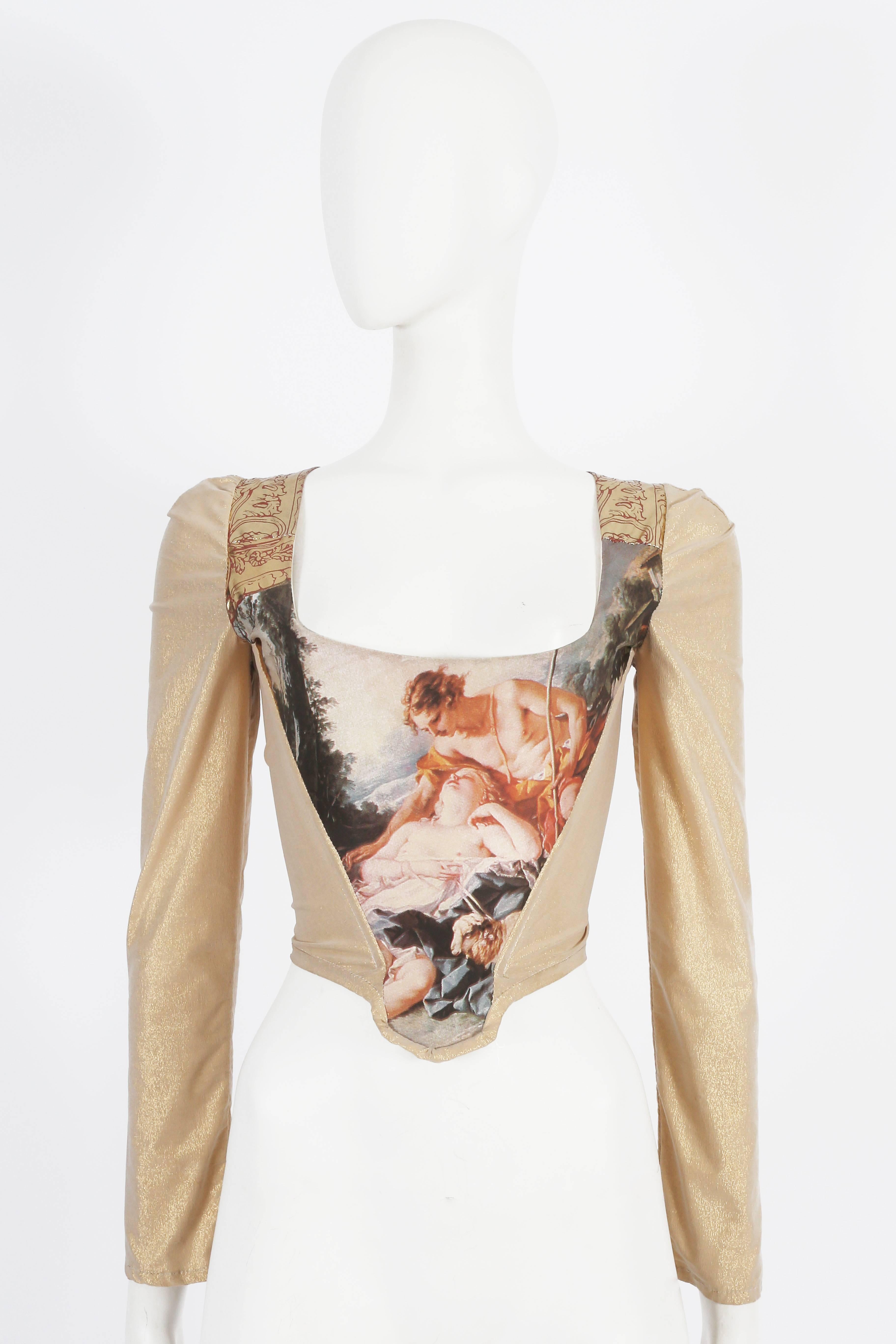 Rare and iconic Vivienne Westwood corset from the 'Portrait Collection' autumn-winter 1990. Features the François Boucher oil paiting 'Daphnis and Chloe' c. 1743.