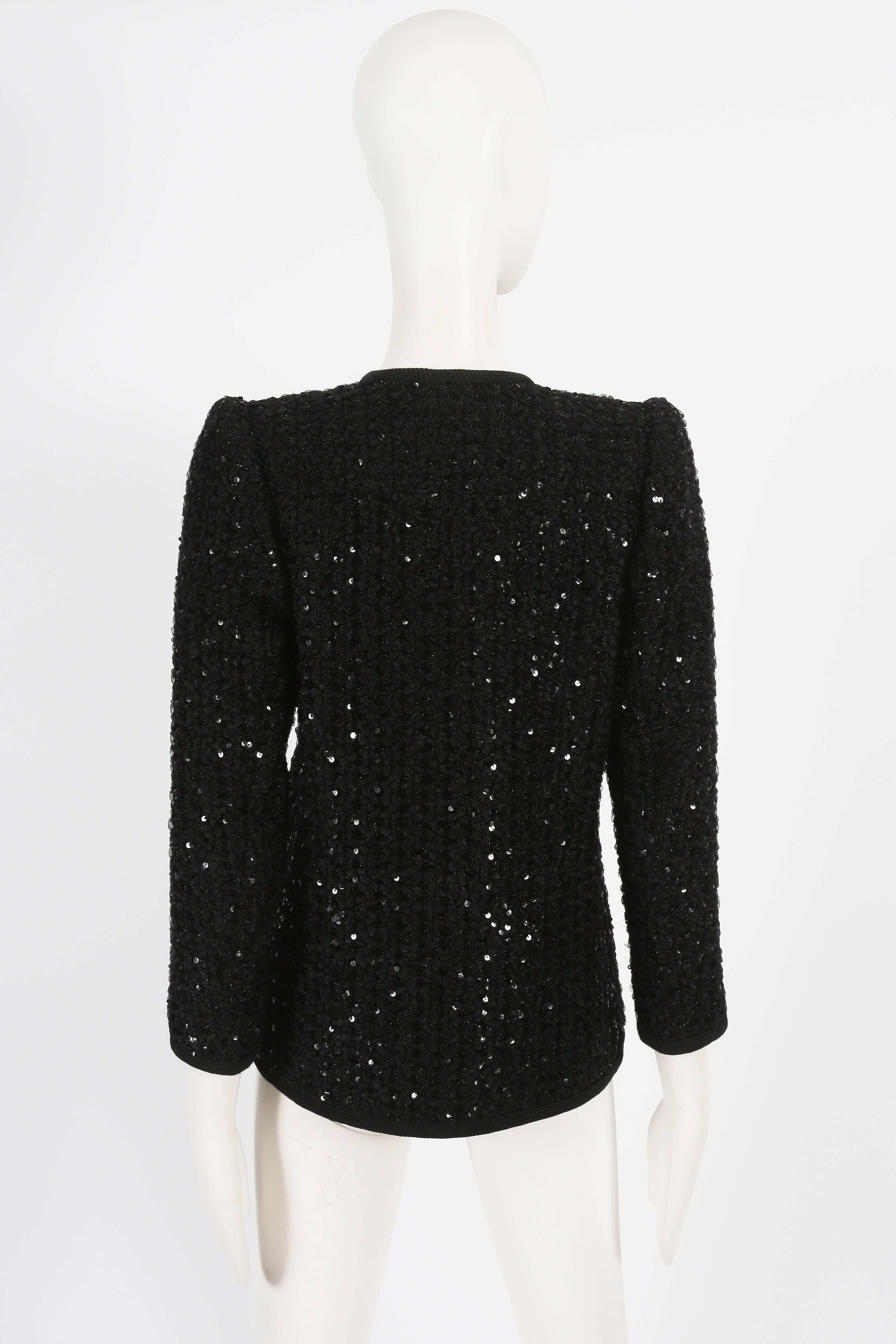 Yves Saint Laurent Haute Couture black sequinned evening jacket, fw 1978 In Good Condition For Sale In London, GB