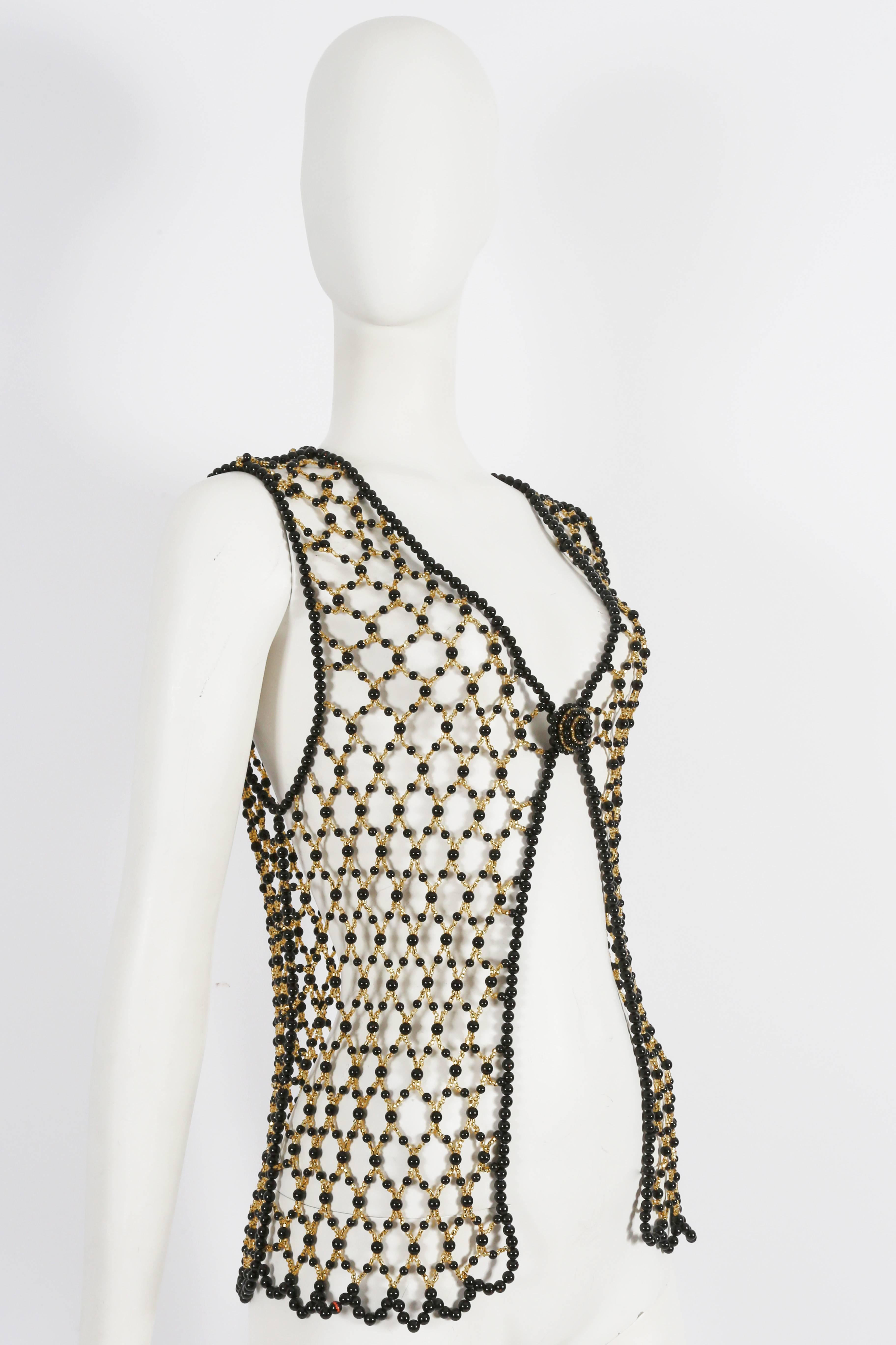 Women's Black and gold beaded net evening gillet, circa 1960s