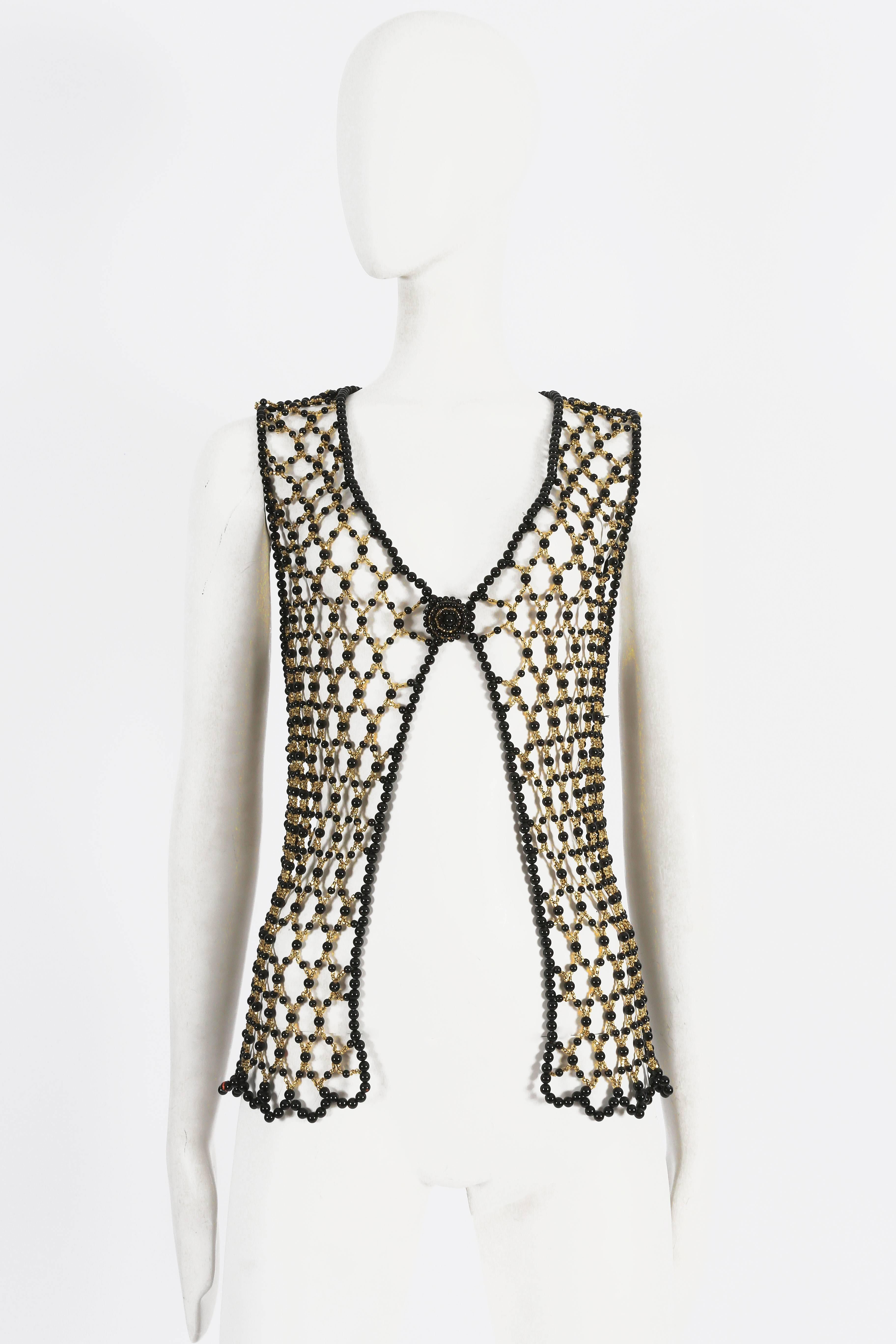 Beige Black and gold beaded net evening gillet, circa 1960s