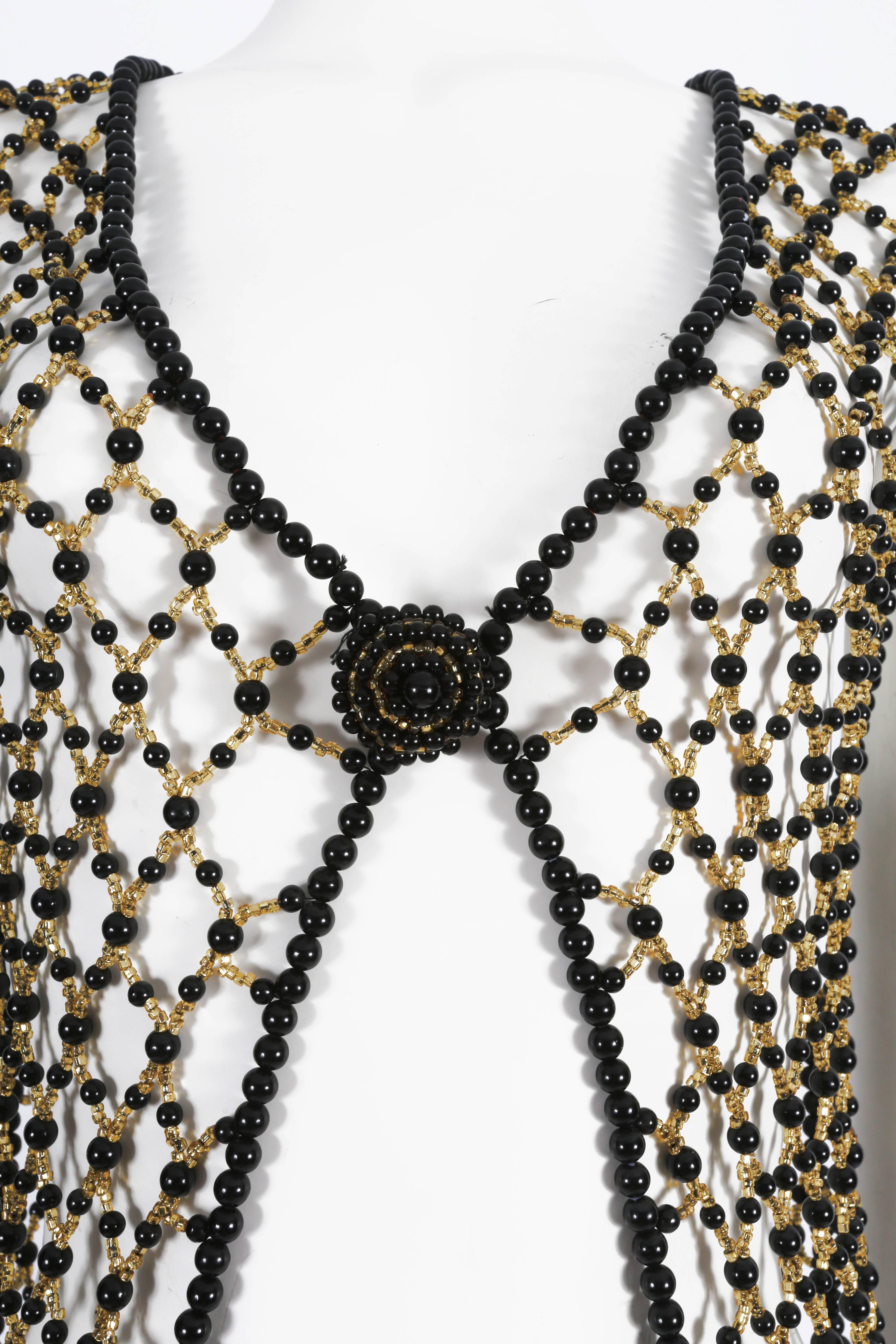 Black and gold beaded net evening gillet, circa 1960s In Excellent Condition In London, GB