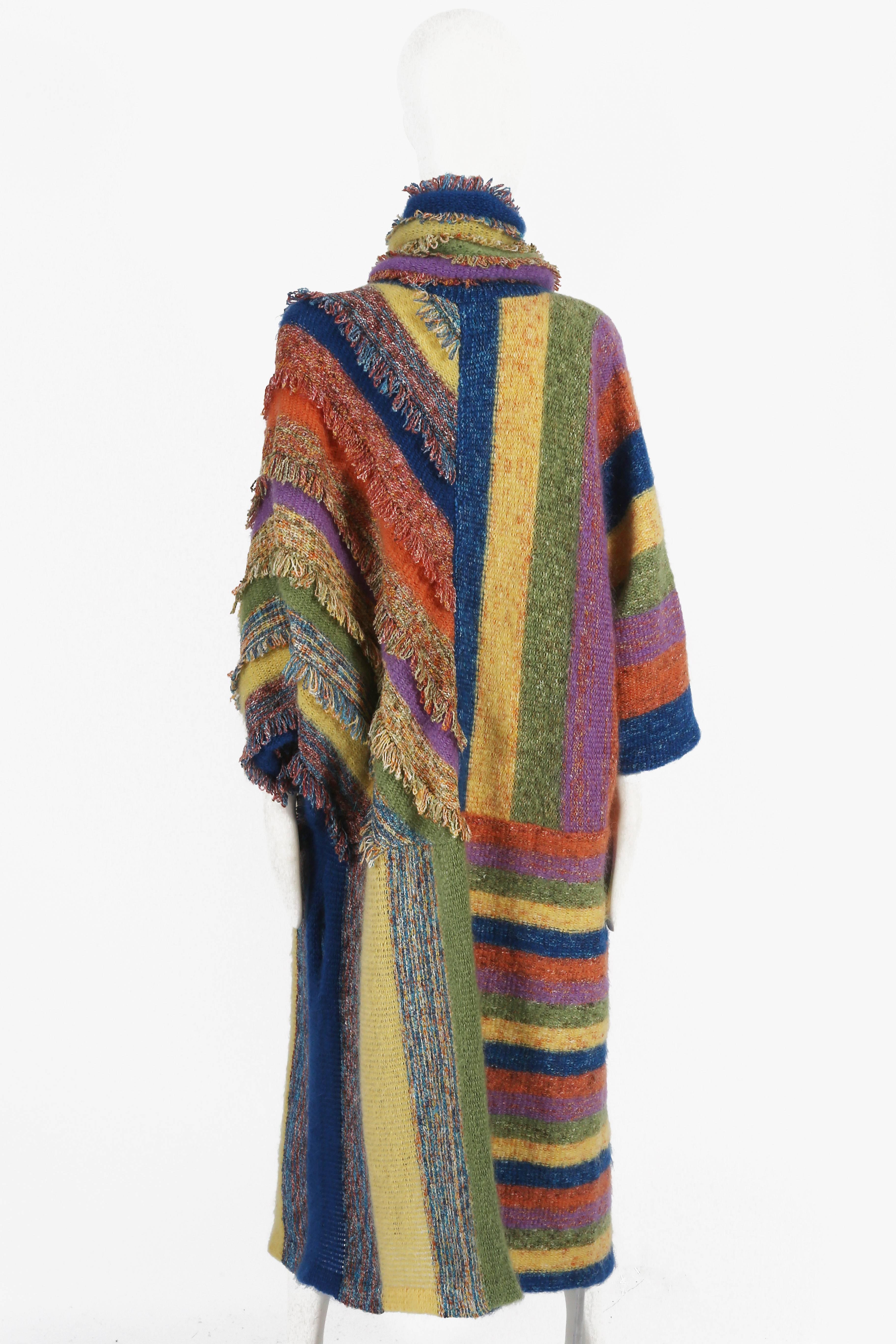 Multicoloured striped knitted winter coat, circa 1970s In Excellent Condition In London, GB