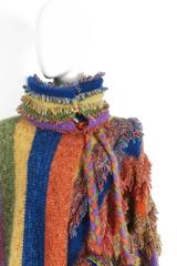 Multicoloured striped knitted winter coat, circa 1970s For Sale at 