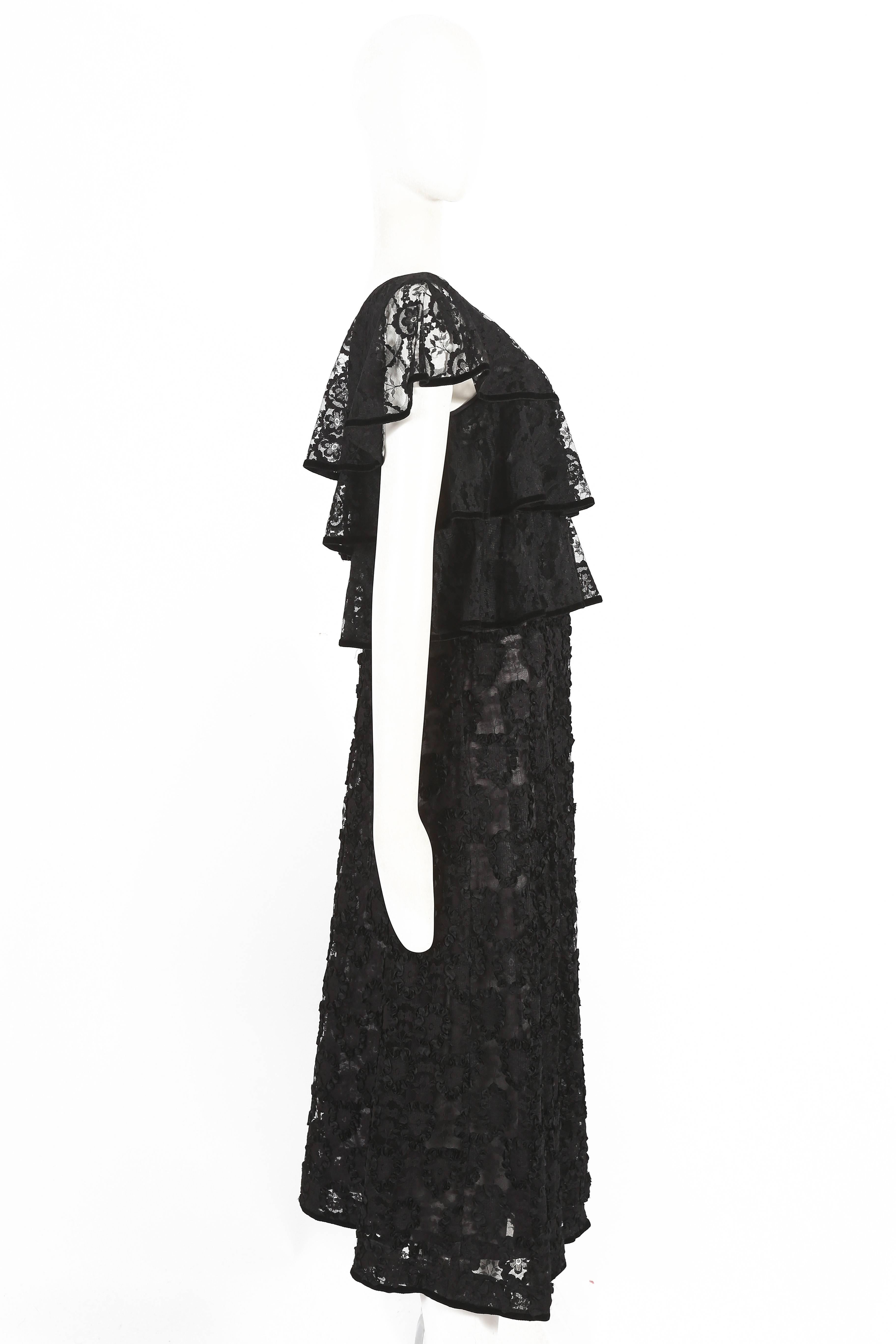 Thea Porter velvet trimmed lace evening dress, circa late 1960s In Excellent Condition In London, GB