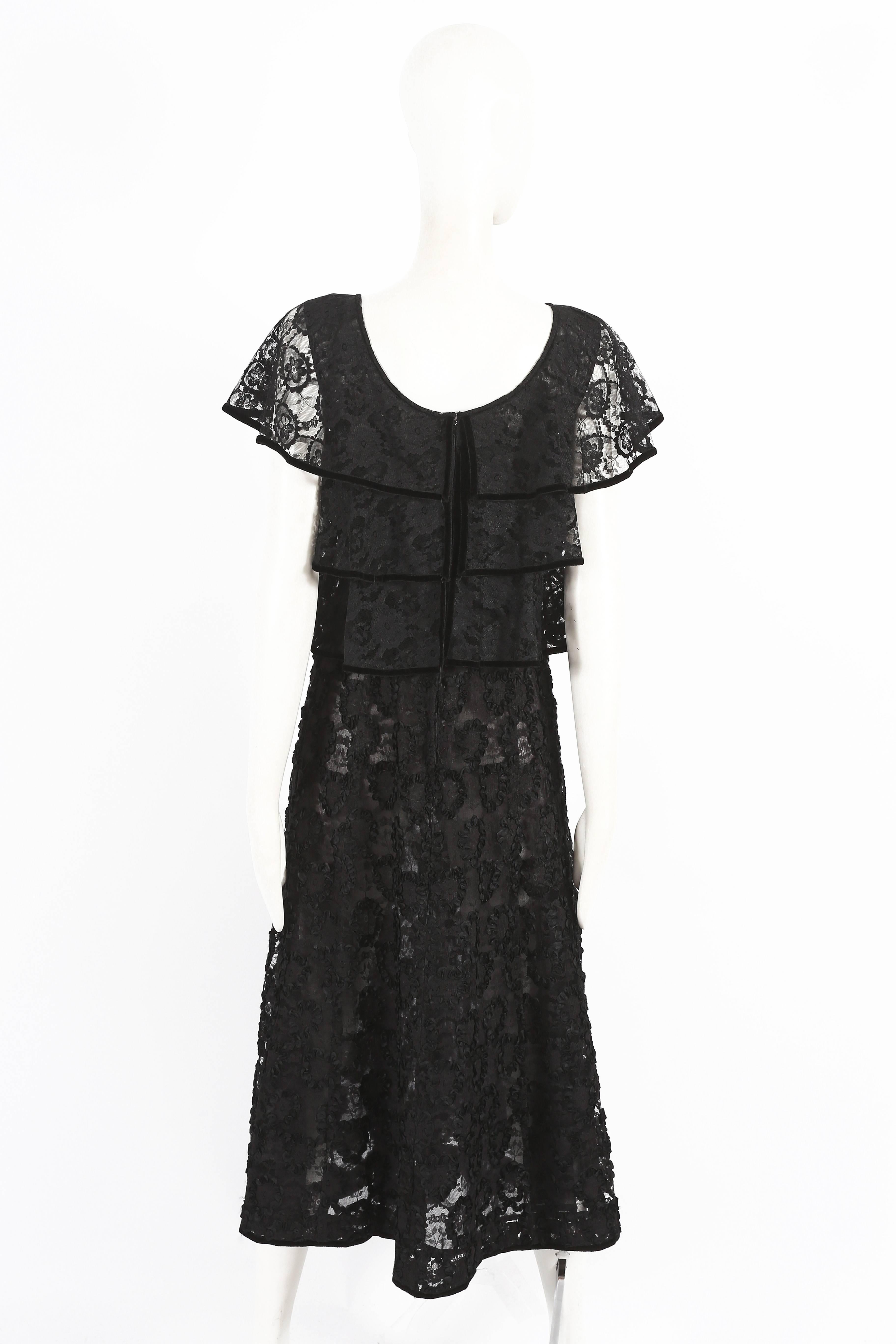 Women's Thea Porter velvet trimmed lace evening dress, circa late 1960s