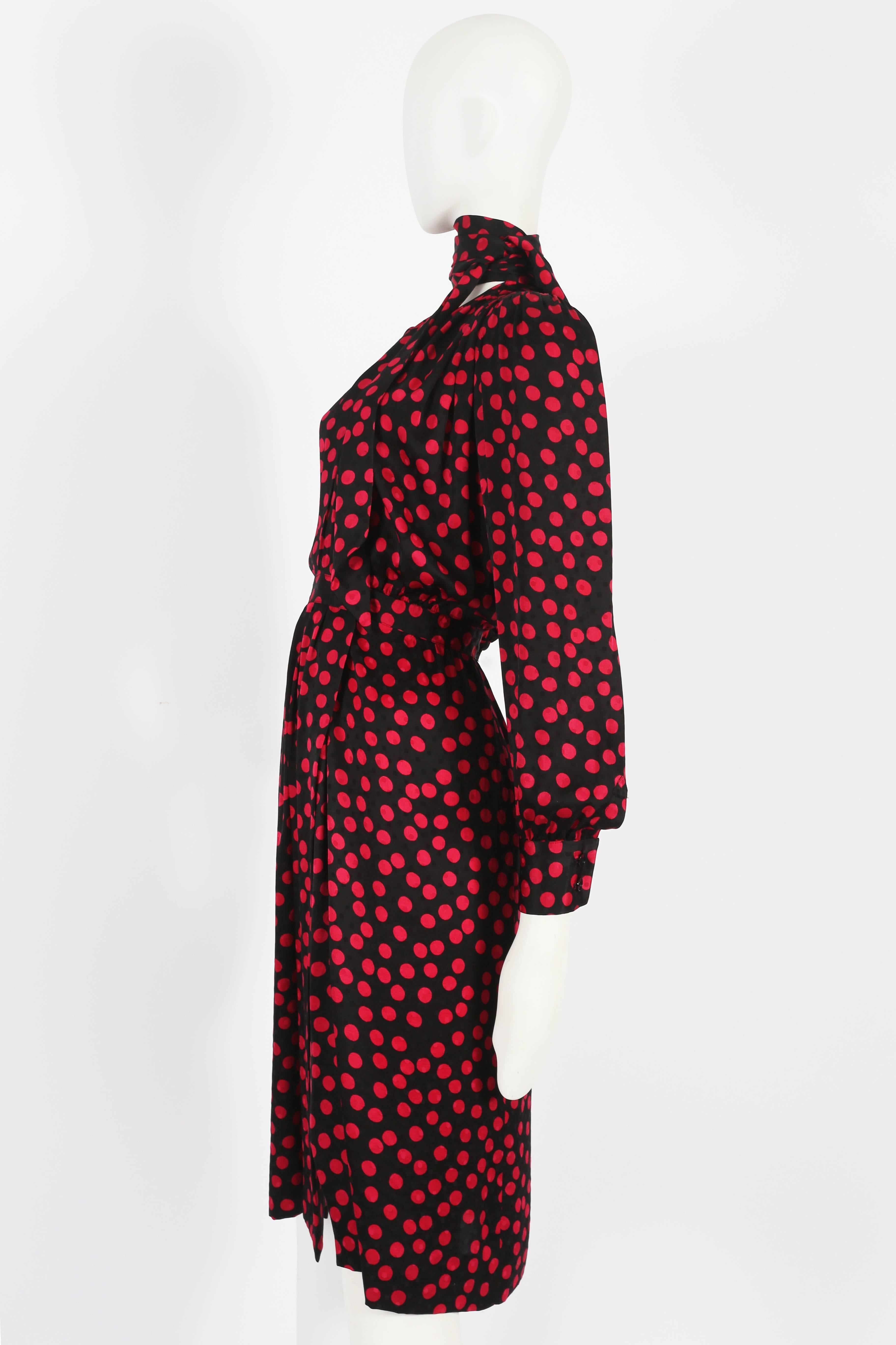 Yves Saint Laurent silk polka dot evening wrap dress, circa 1970s 1