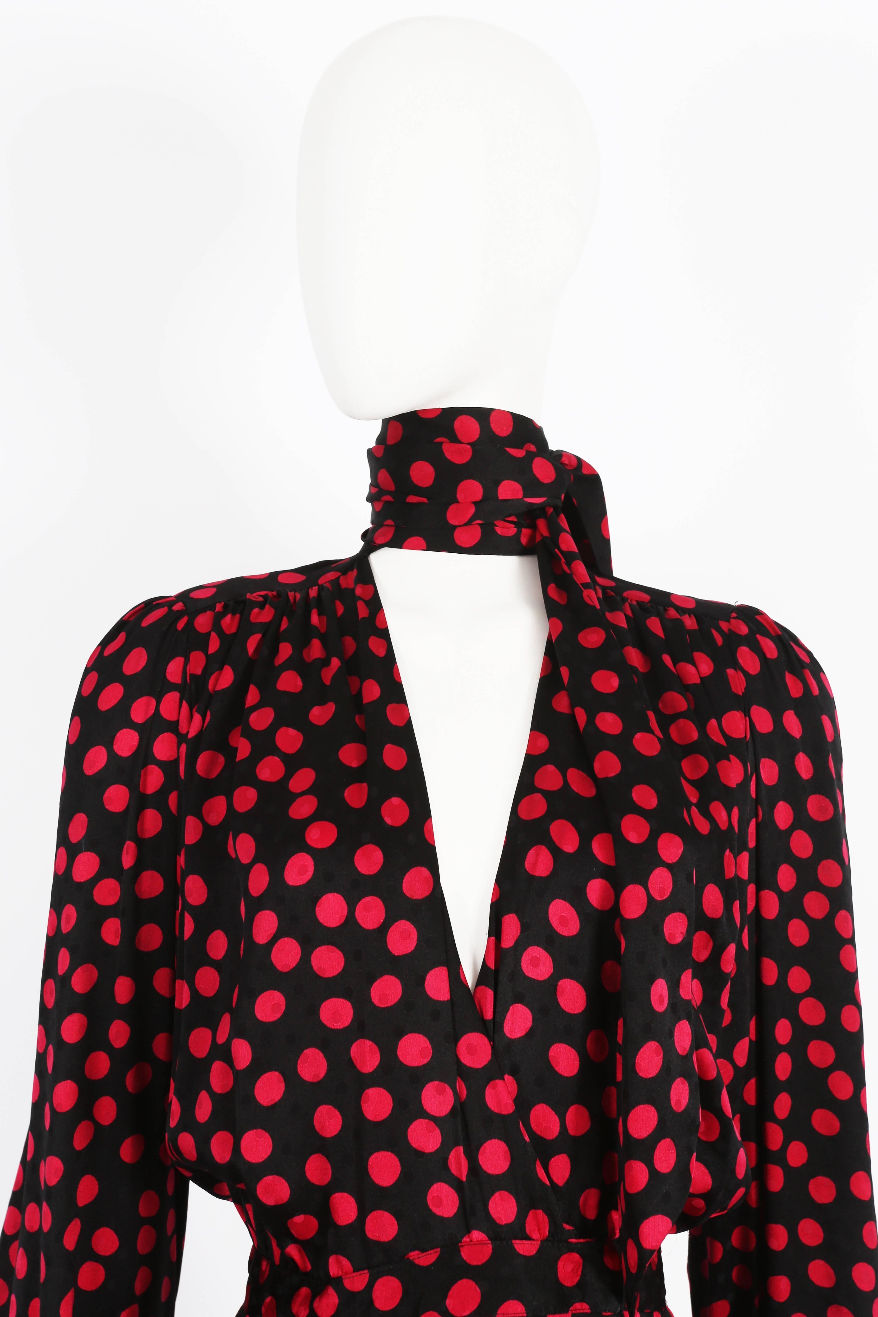 Yves Saint Laurent silk polka dot evening wrap dress, circa 1970s In Excellent Condition In London, GB
