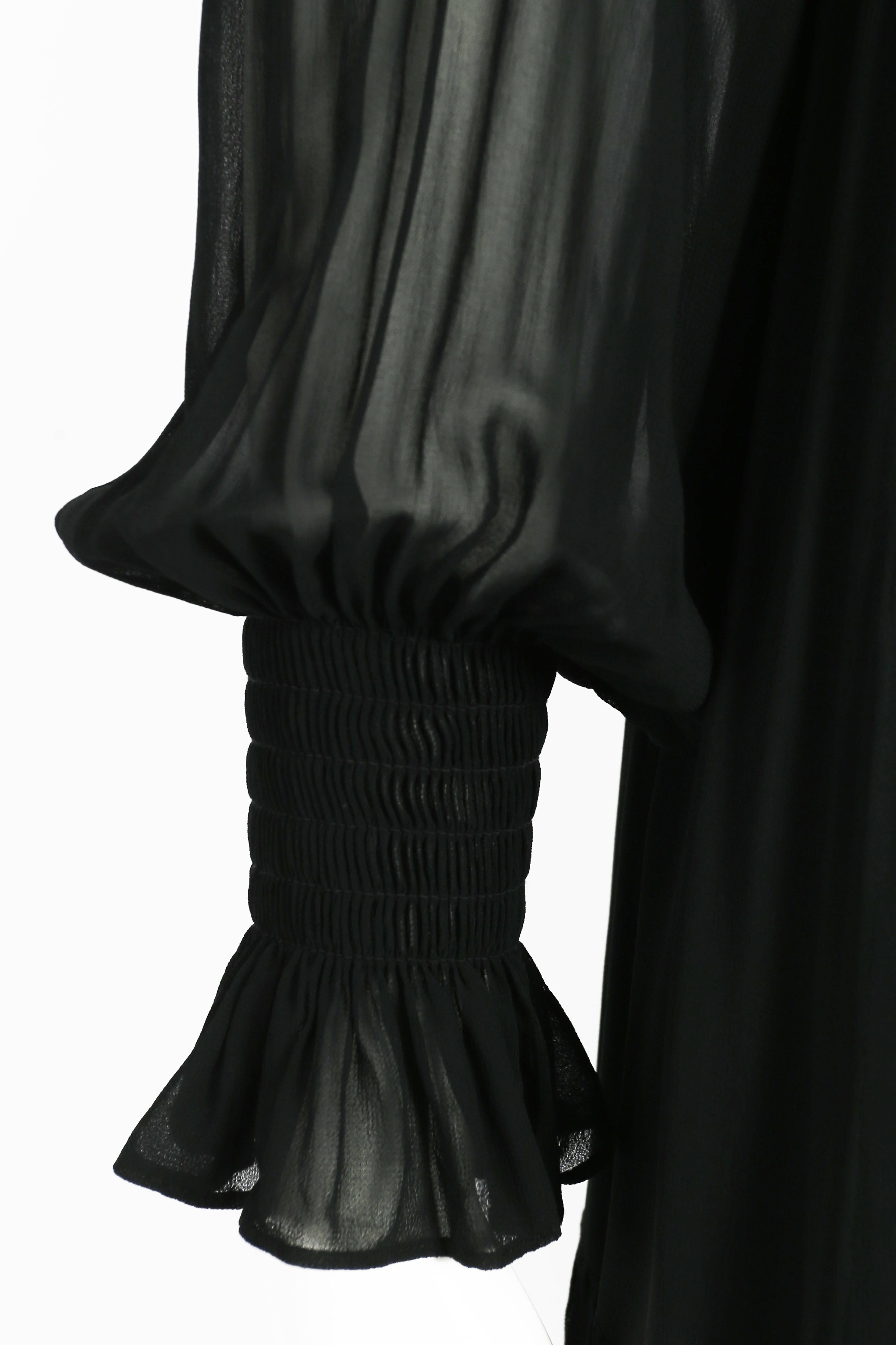 Ossie Clark black chiffon tiered evening dress with capelet, circa 1972 1