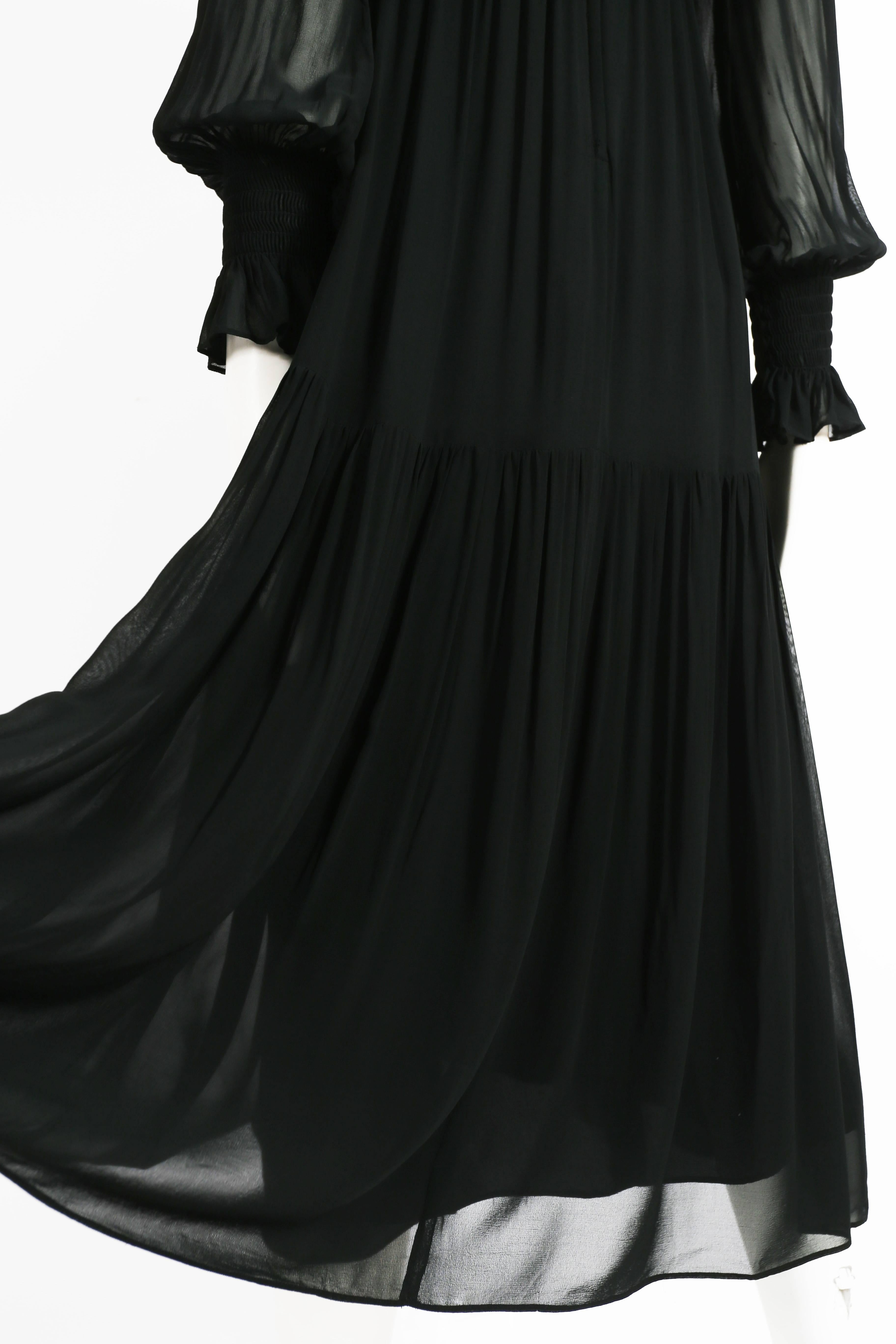 Ossie Clark black chiffon tiered evening dress with capelet, circa 1972 4