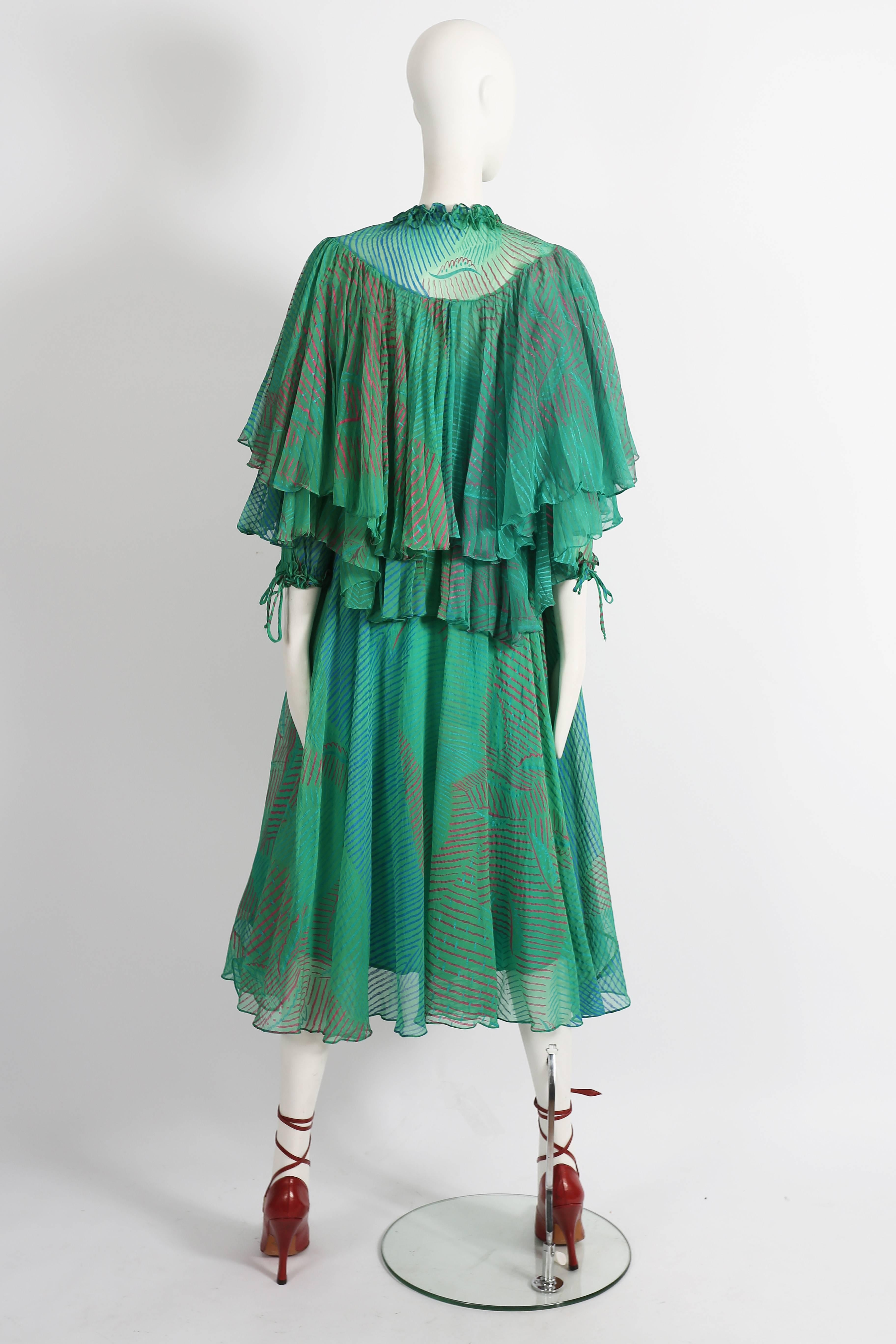 Women's Ossie Clark Celia Birtwell couture silk chiffon screen-print dress, circa 1976