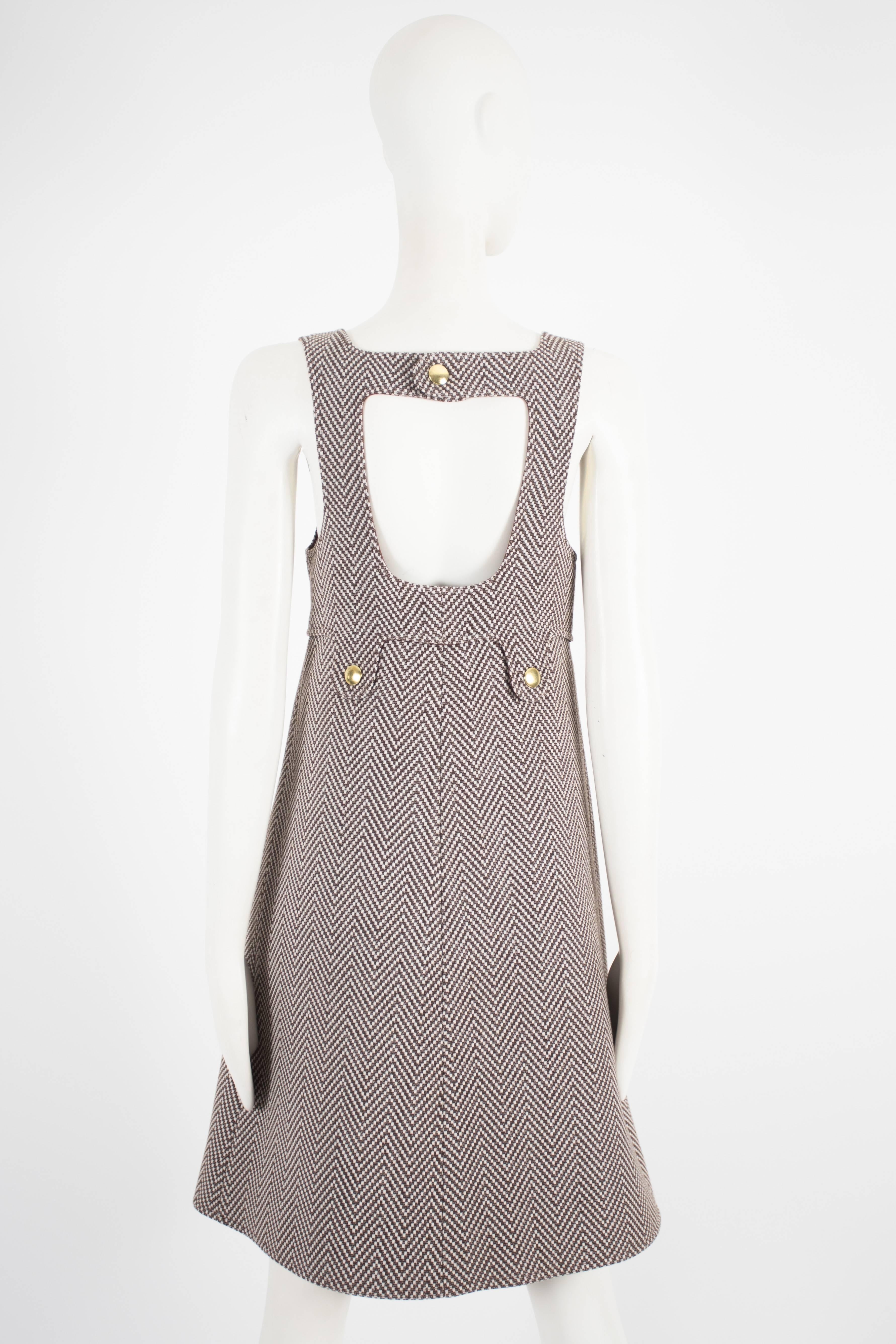 Courreges Haute Couture tweed pinafore dress, circa 1969 In Excellent Condition In London, GB