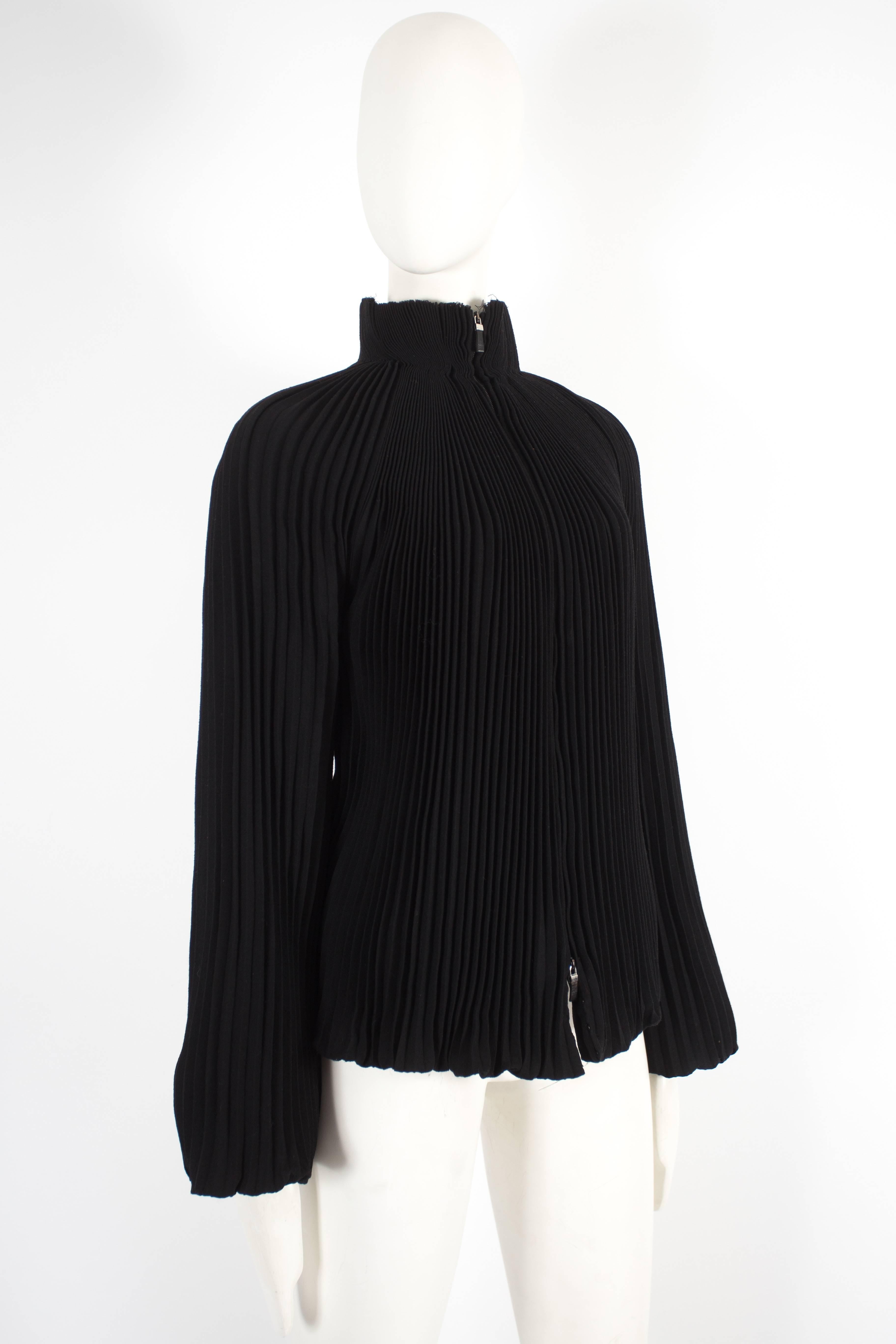 Alexander McQueen black pleated wool jacket, fw 2004 In Excellent Condition For Sale In London, GB