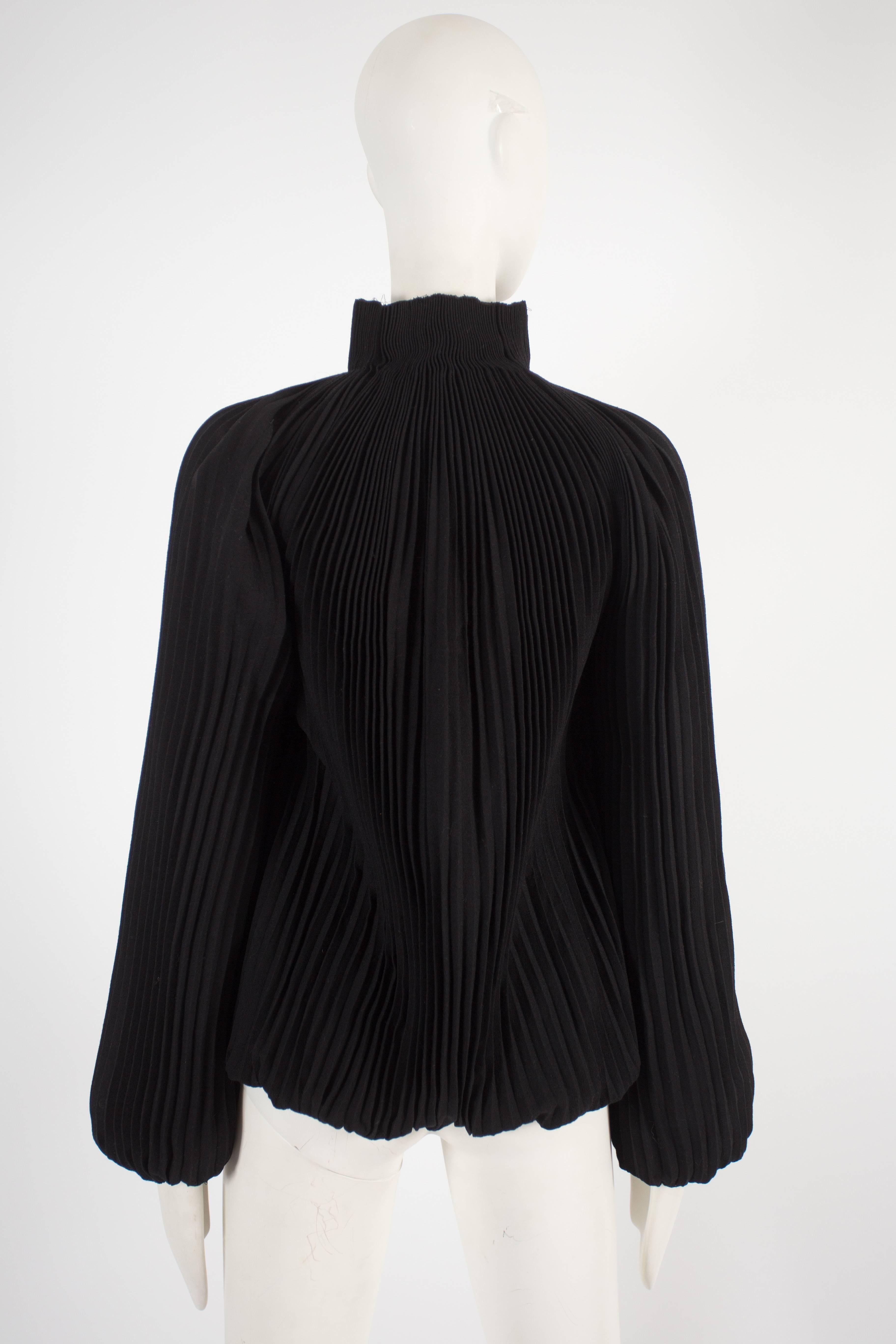 Alexander McQueen black pleated wool jacket, fw 2004 For Sale 1