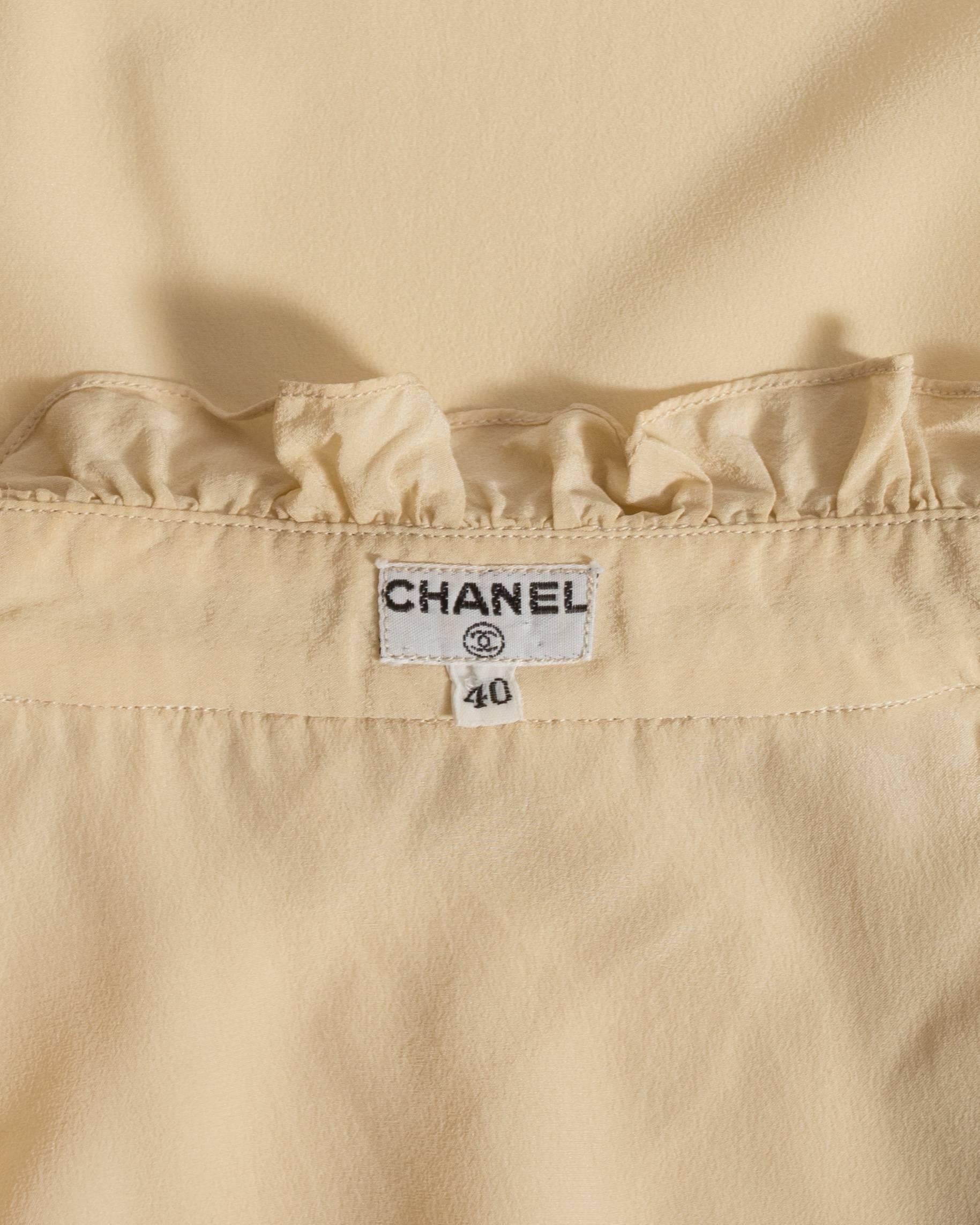 Chanel ivory silk pintuck blouse, circa 1970 3