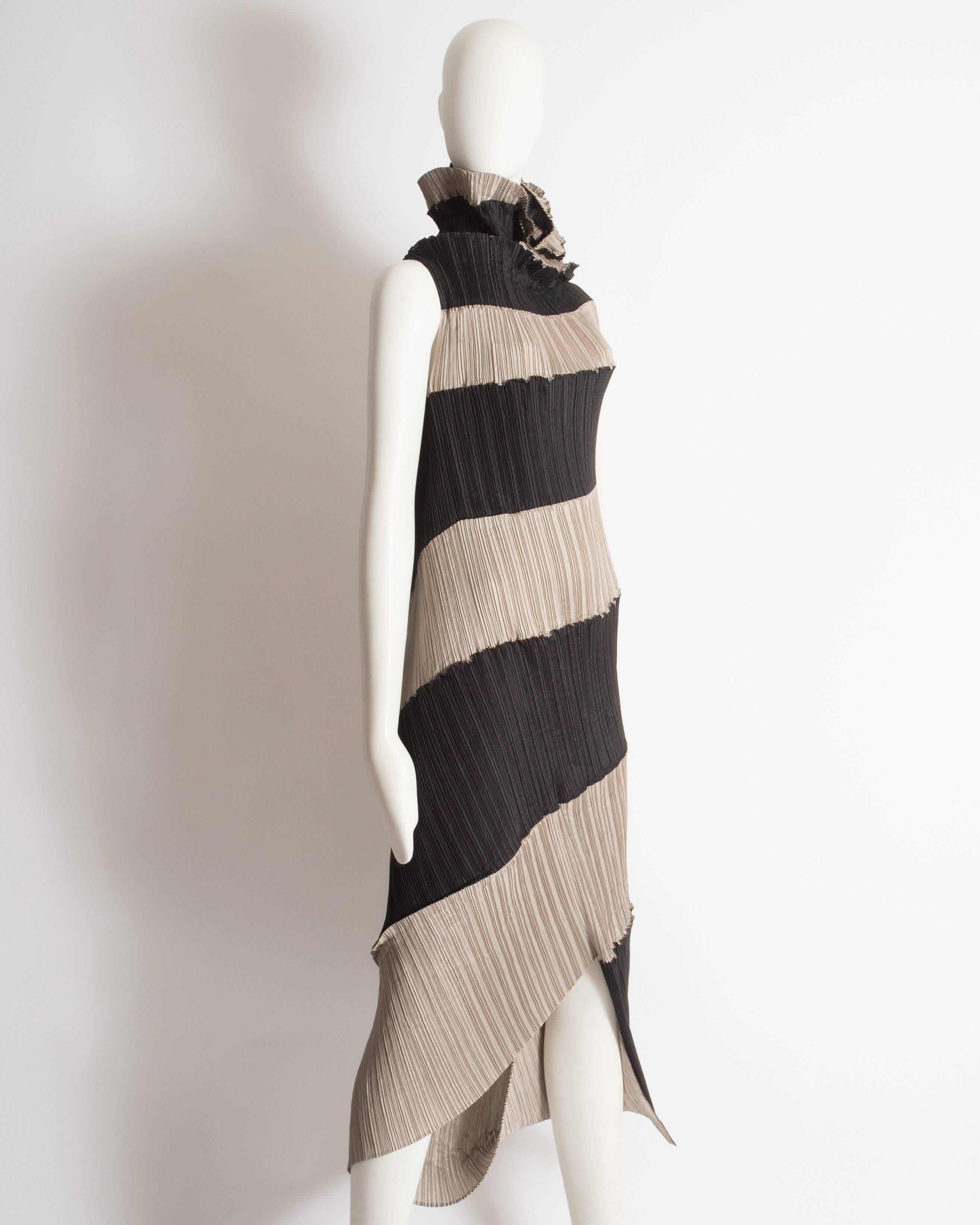 Black Issey Miyake pleated striped dress, circa 1990