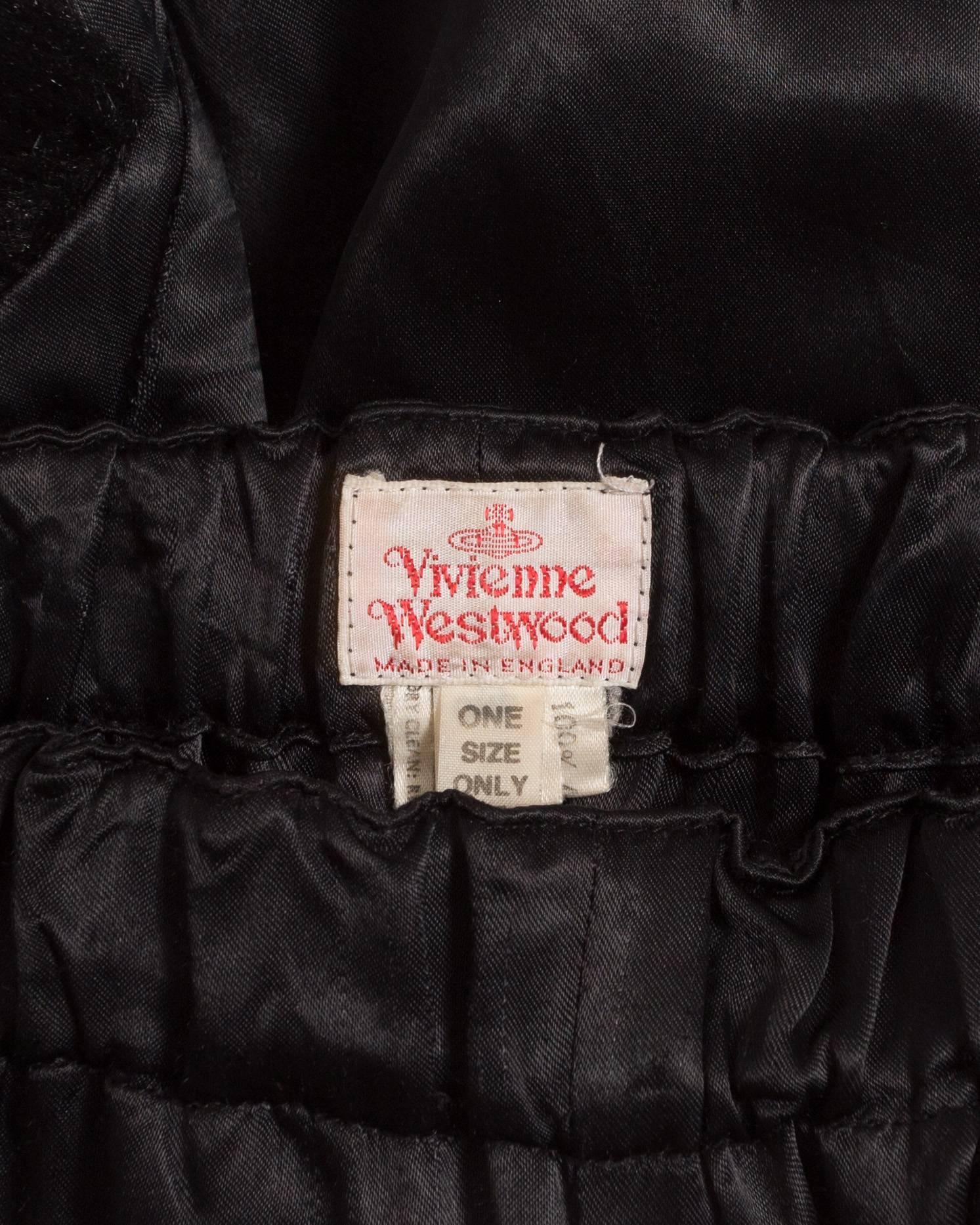 Vivienne Westwood black satin mini shorts with faux fur, circa 1991 In Good Condition In London, GB