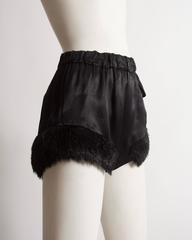 Vivienne Westwood black satin mini shorts with faux fur, circa 1991