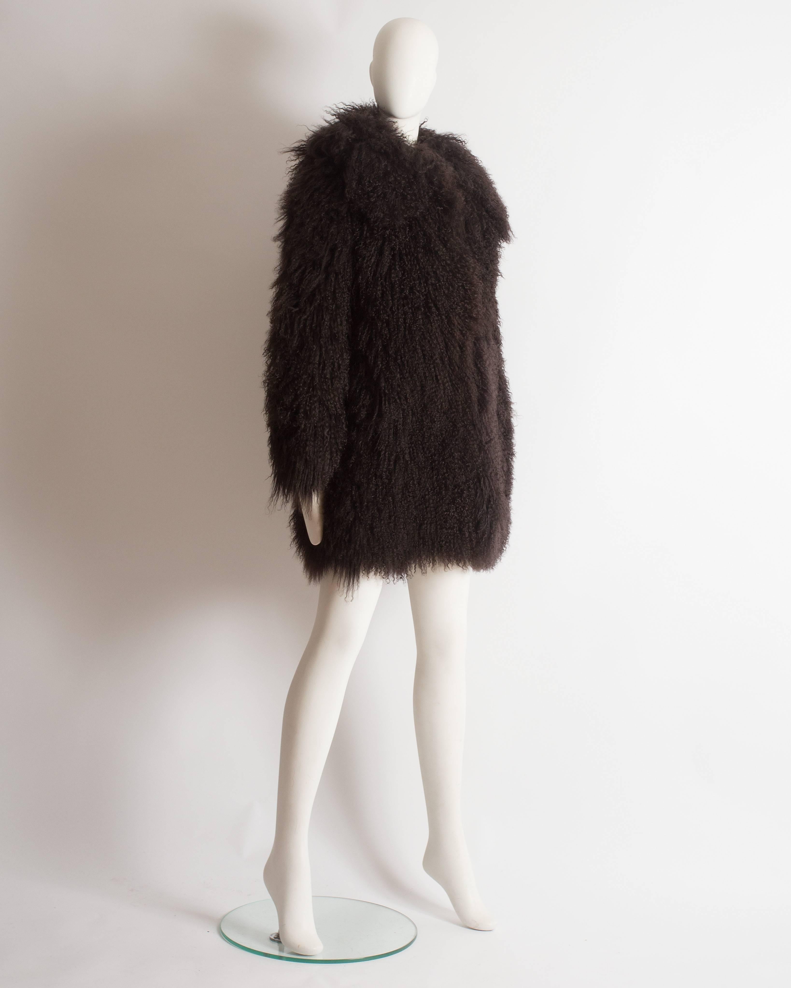 Alaia oversized brown Mongolian lamb coat, circa 2000s In Excellent Condition In London, GB