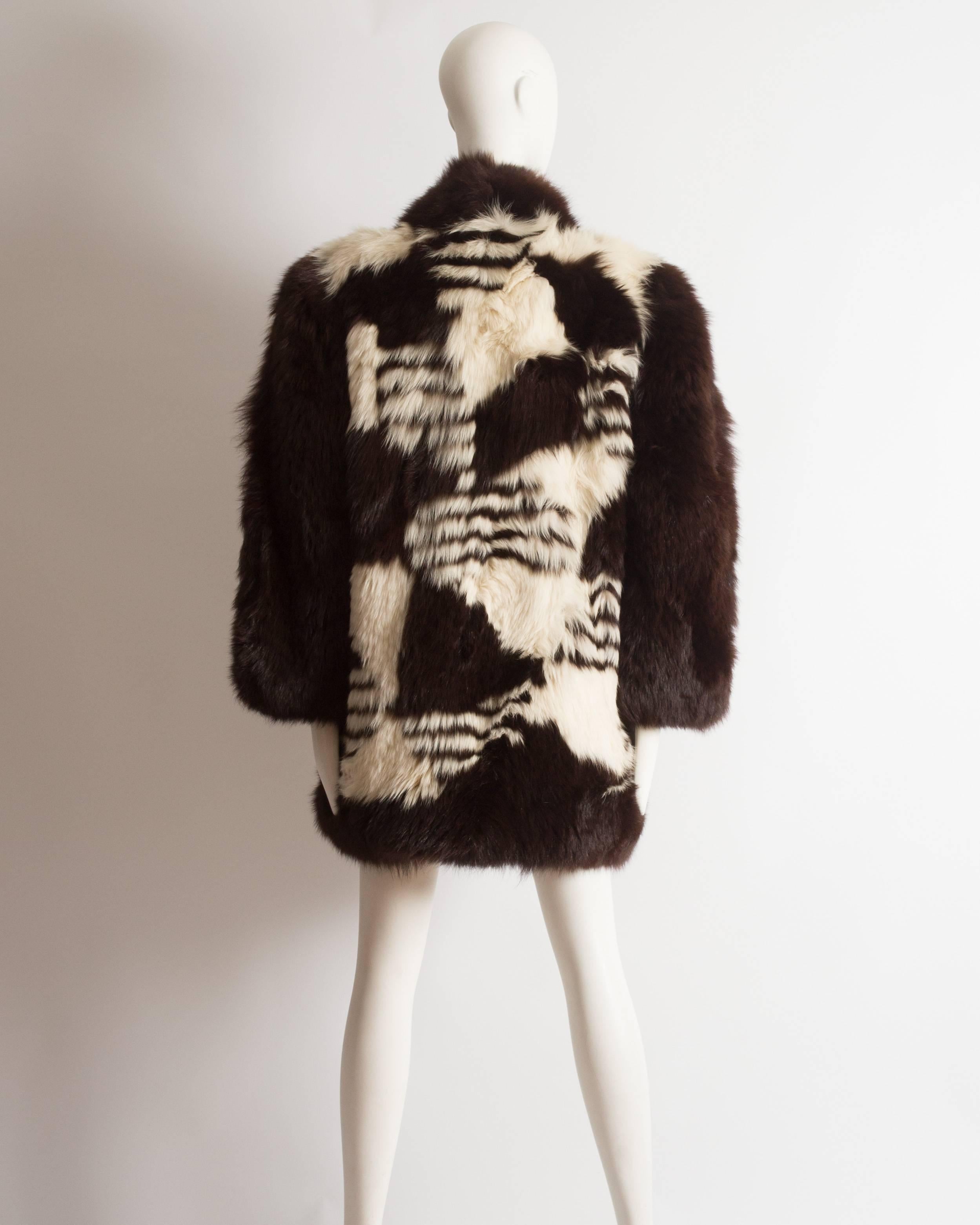 Yves Saint Laurent oversized brown and white fox coat, c. 1980s For Sale 1